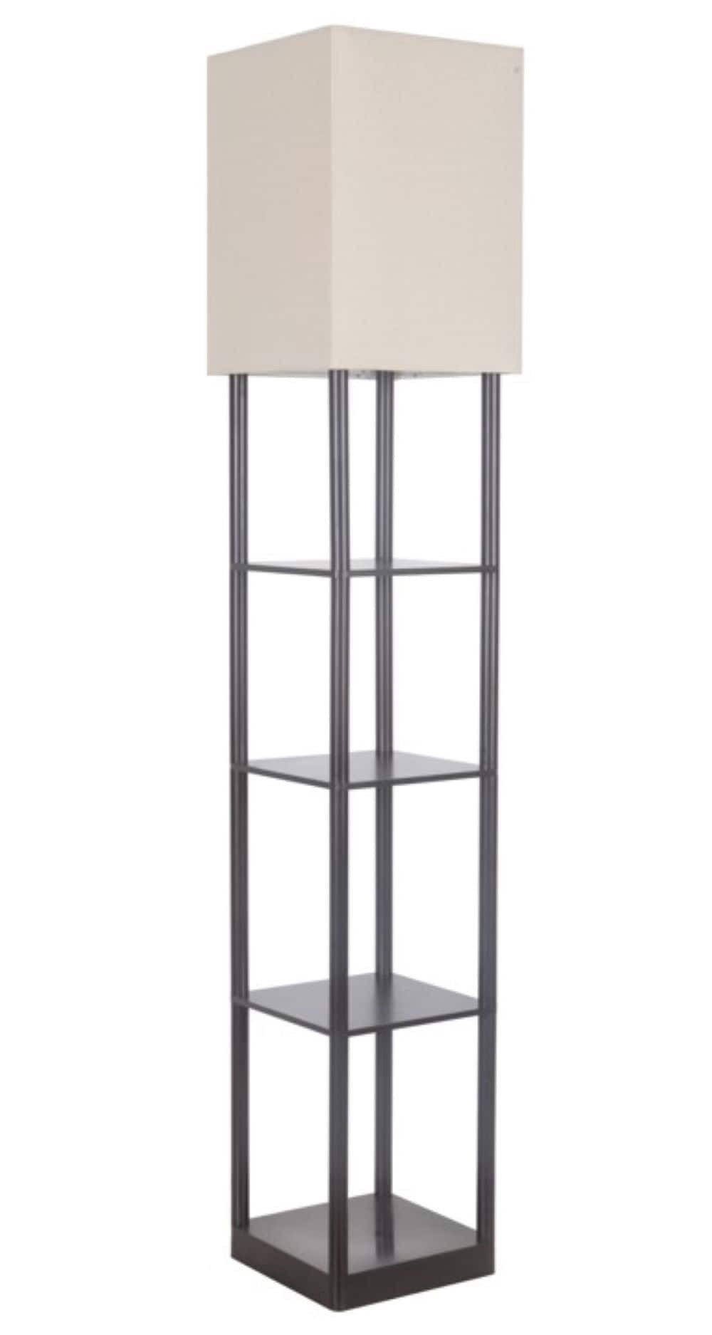 slide 3 of 6, allen + roth 63-in Bronze Shelf Floor Lamp with Fabric Shade, 1 ct