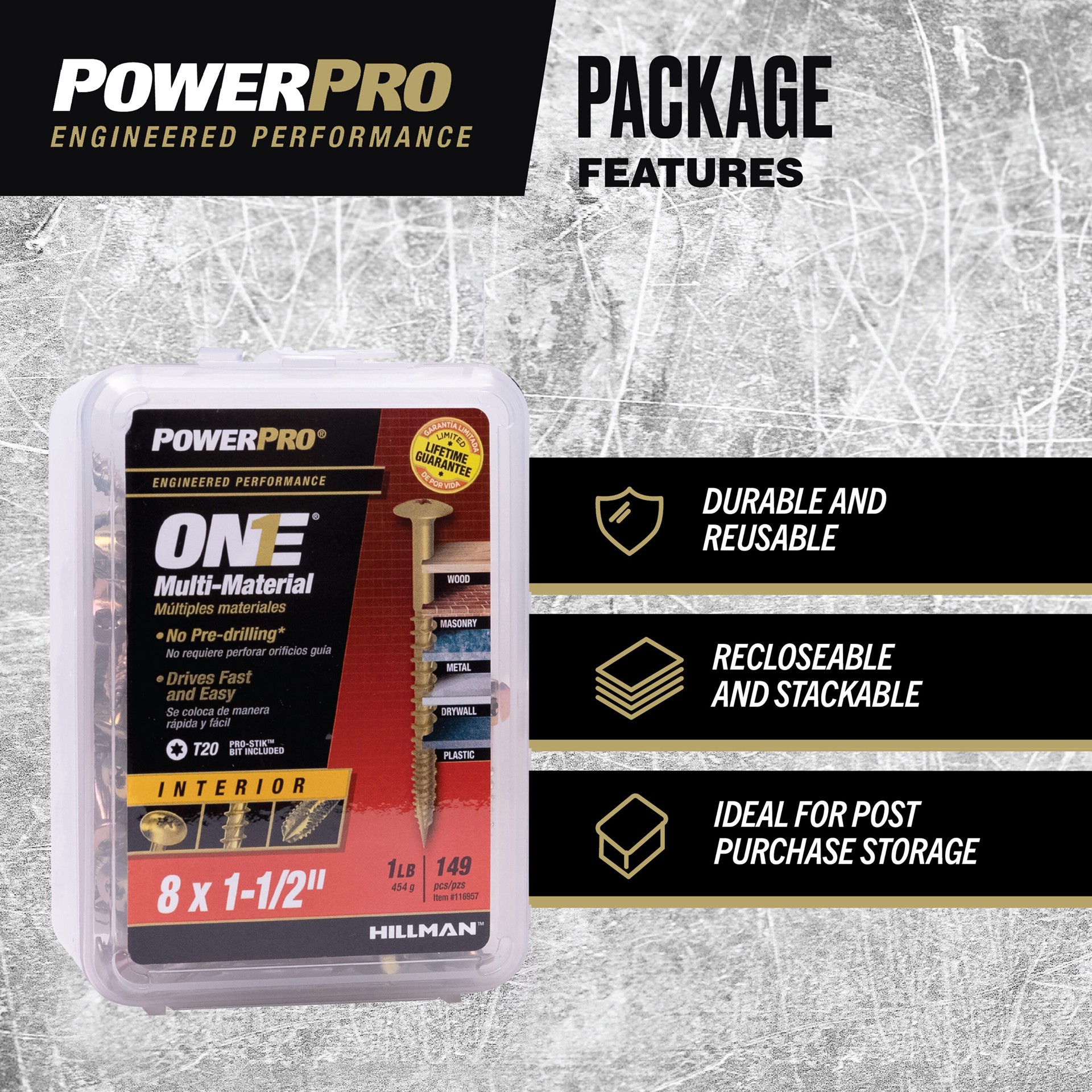 slide 5 of 5, Power Pro One #8 x 1-1/2-in Yellow zinc Interior Wood screws (, 1 ct