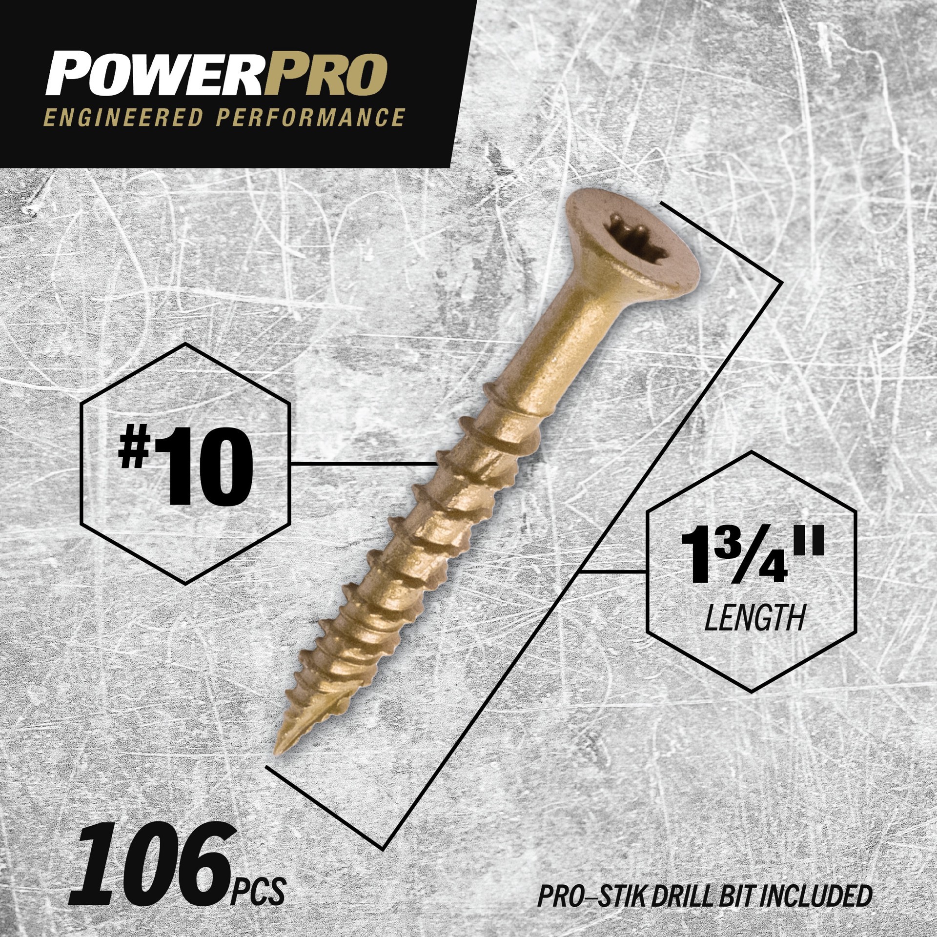 slide 3 of 5, Power Pro One #10 x 1-3/4-in Epoxy Exterior Wood screws ( 106 -Per Box ), 1 ct