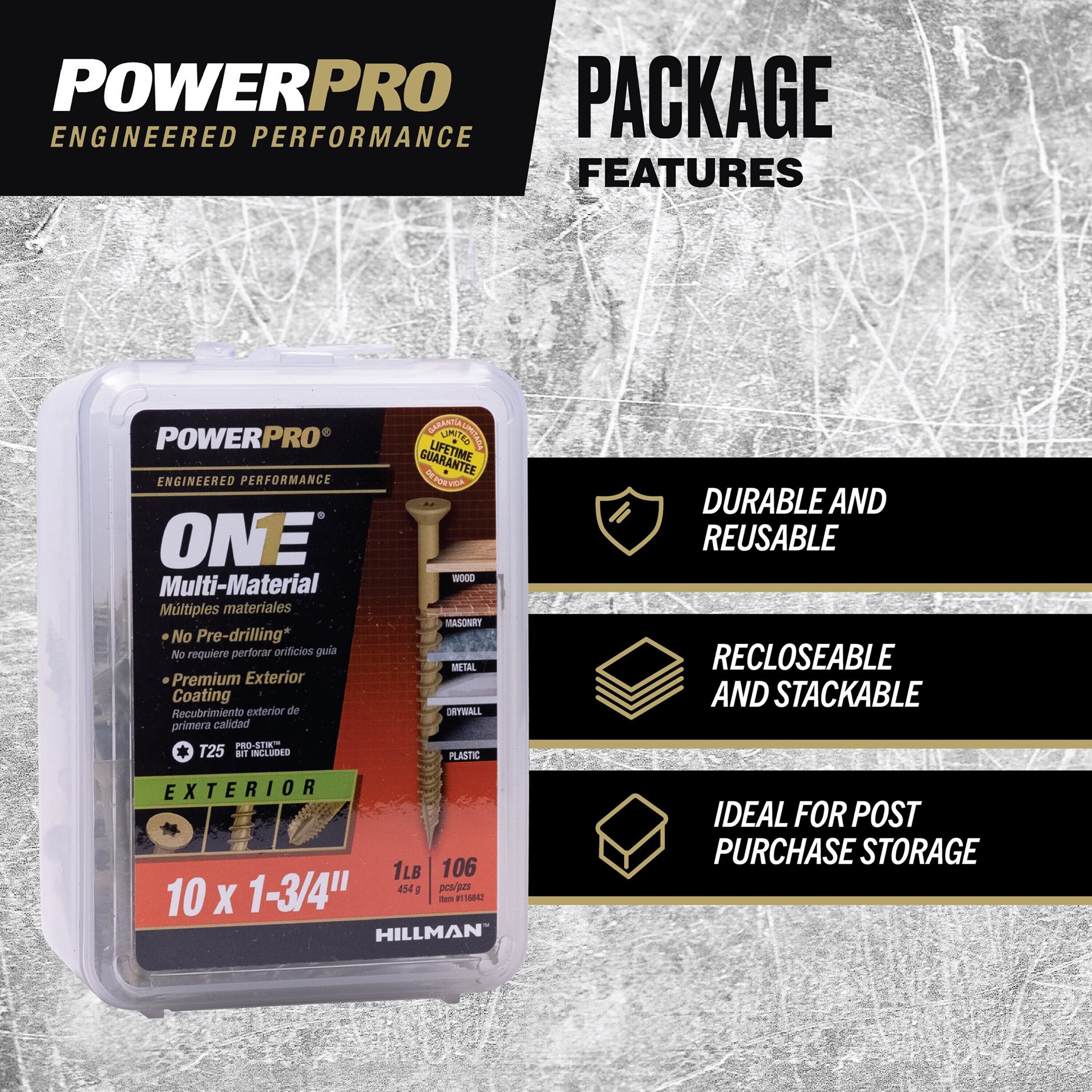 slide 5 of 5, Power Pro One #10 x 1-3/4-in Epoxy Exterior Wood screws ( 106 -Per Box ), 1 ct