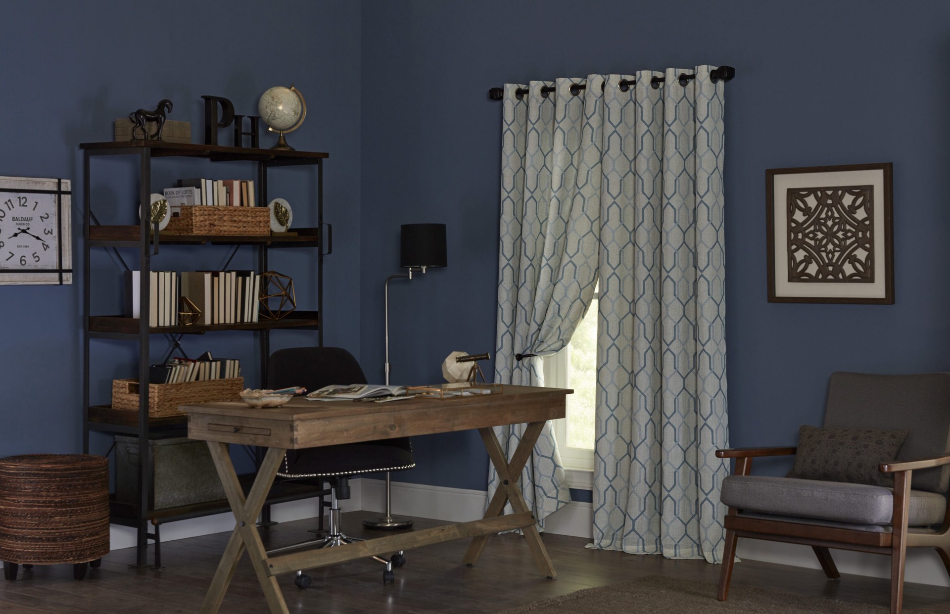 slide 4 of 6, allen + roth 84-in Ash Geometric Blackout Thermal lined Grommet Single curtain panel, 1 ct