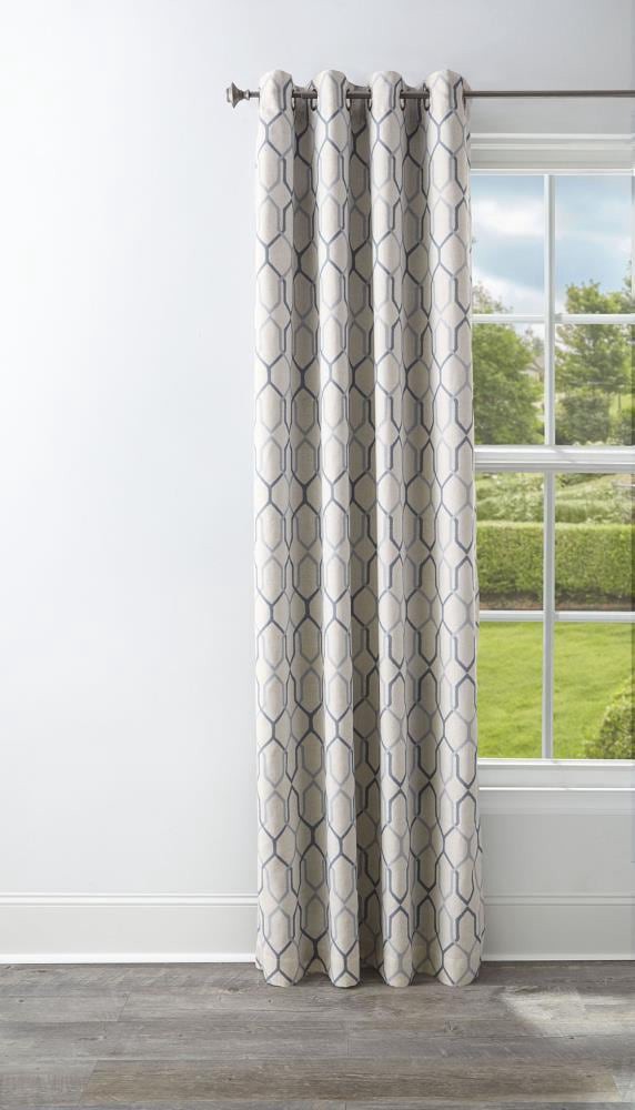 slide 1 of 6, allen + roth 84-in Ash Geometric Blackout Thermal lined Grommet Single curtain panel, 1 ct