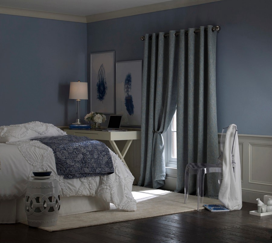 slide 2 of 6, allen + roth 84-in Dusty Blue Blackout Thermal lined Grommet Single curtain panel, 1 ct