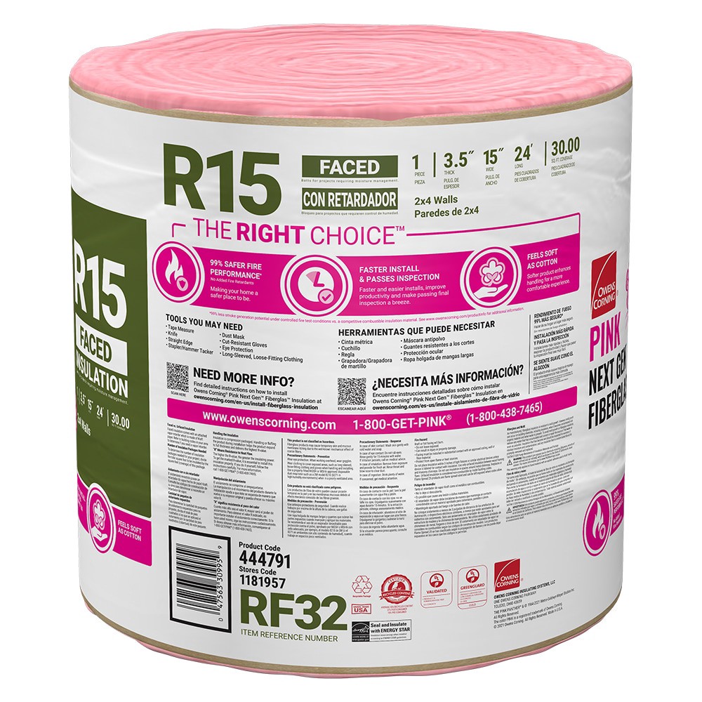 slide 3 of 6, Owens Corning R- 15 Kraft faced Fiberglass Roll Insulation 30-sq ft ( 15-in W x 24-ft L ) Individual pack, 1 ct