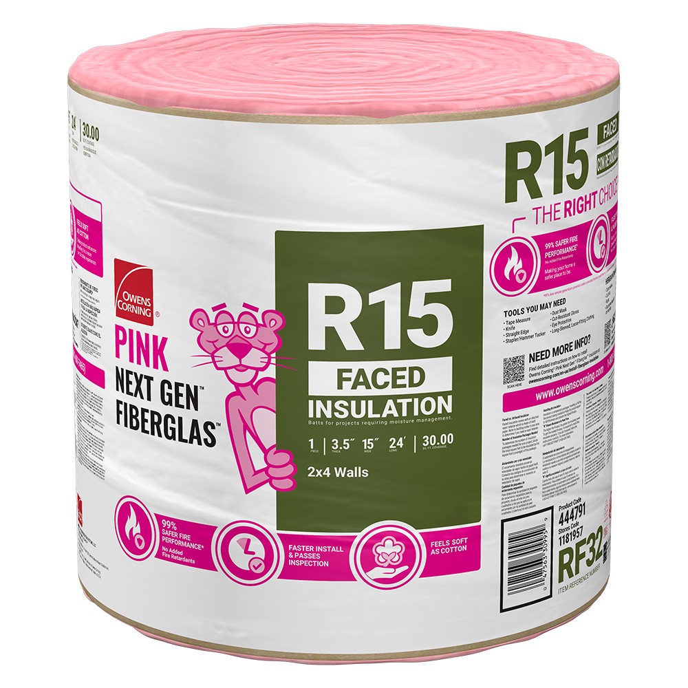 slide 1 of 6, Owens Corning R- 15 Kraft faced Fiberglass Roll Insulation 30-sq ft ( 15-in W x 24-ft L ) Individual pack, 1 ct