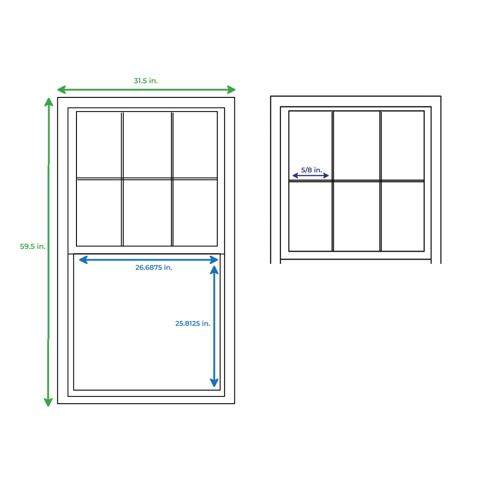 slide 2 of 6, RELIABILT 150 Series 31-1/2-in x 59-1/2-in White Exterior Vinyl New Construction Single Hung Window Low-E Double Pane Glass with Grids, (Half Screen Included), 1 ct