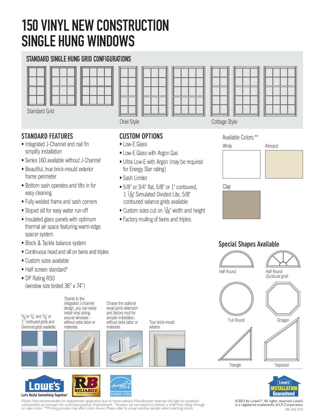 slide 5 of 6, RELIABILT 150 Series 31-1/2-in x 59-1/2-in White Exterior Vinyl New Construction Single Hung Window Low-E Double Pane Glass (Half Screen Included), 1 ct