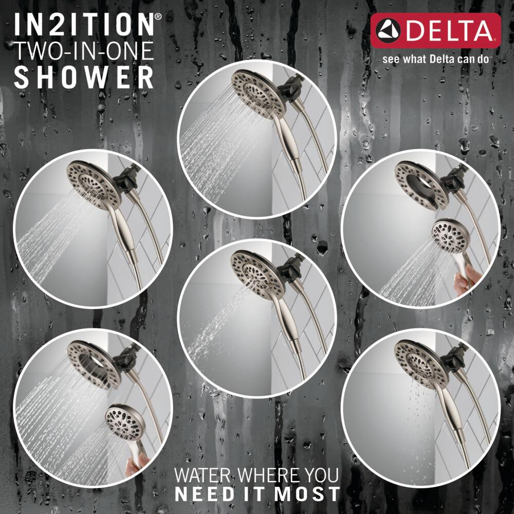 slide 3 of 6, Delta In2ition 4.0 -Spray Spotshield Brushed Nickel 6.0-in Round Shower Head with Handheld Combo 2.5 GPM, 1 ct