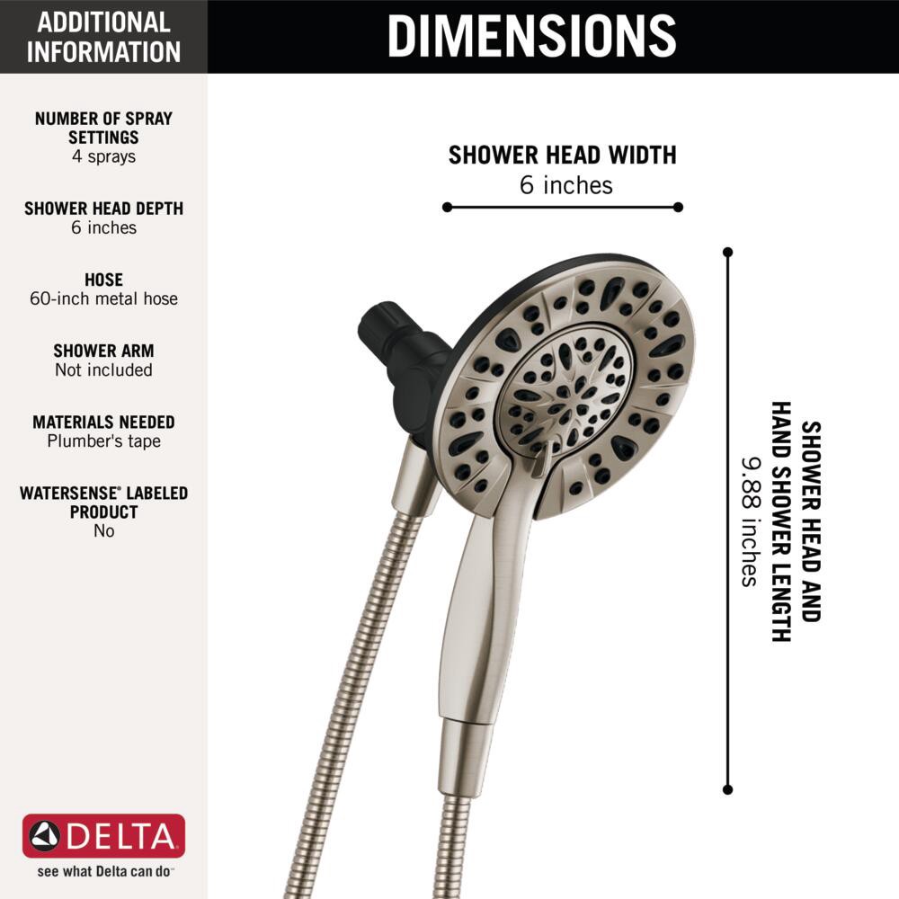 slide 4 of 6, Delta In2ition 4.0 -Spray Spotshield Brushed Nickel 6.0-in Round Shower Head with Handheld Combo 2.5 GPM, 1 ct