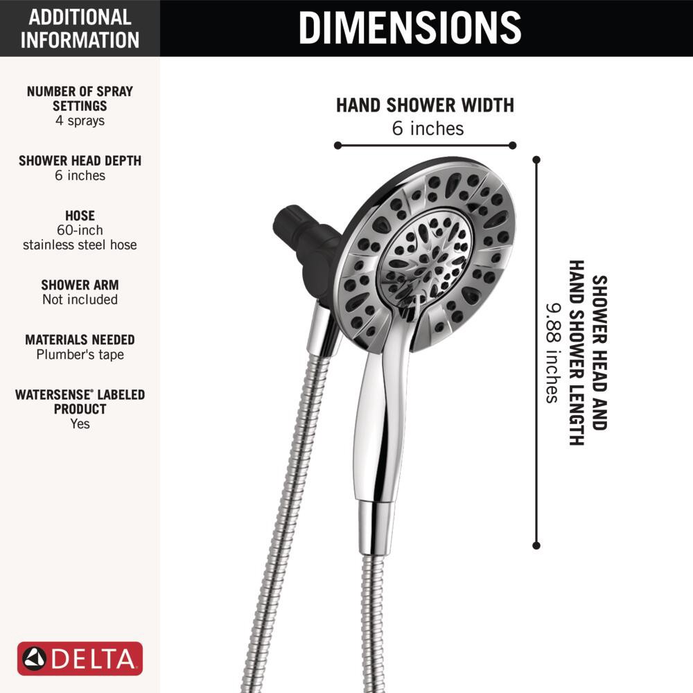 slide 4 of 6, Delta In2ition 4.0 -Spray Chrome 6.0000-in Round Shower Head with Handheld Combo 1.75 GPM, 1 ct
