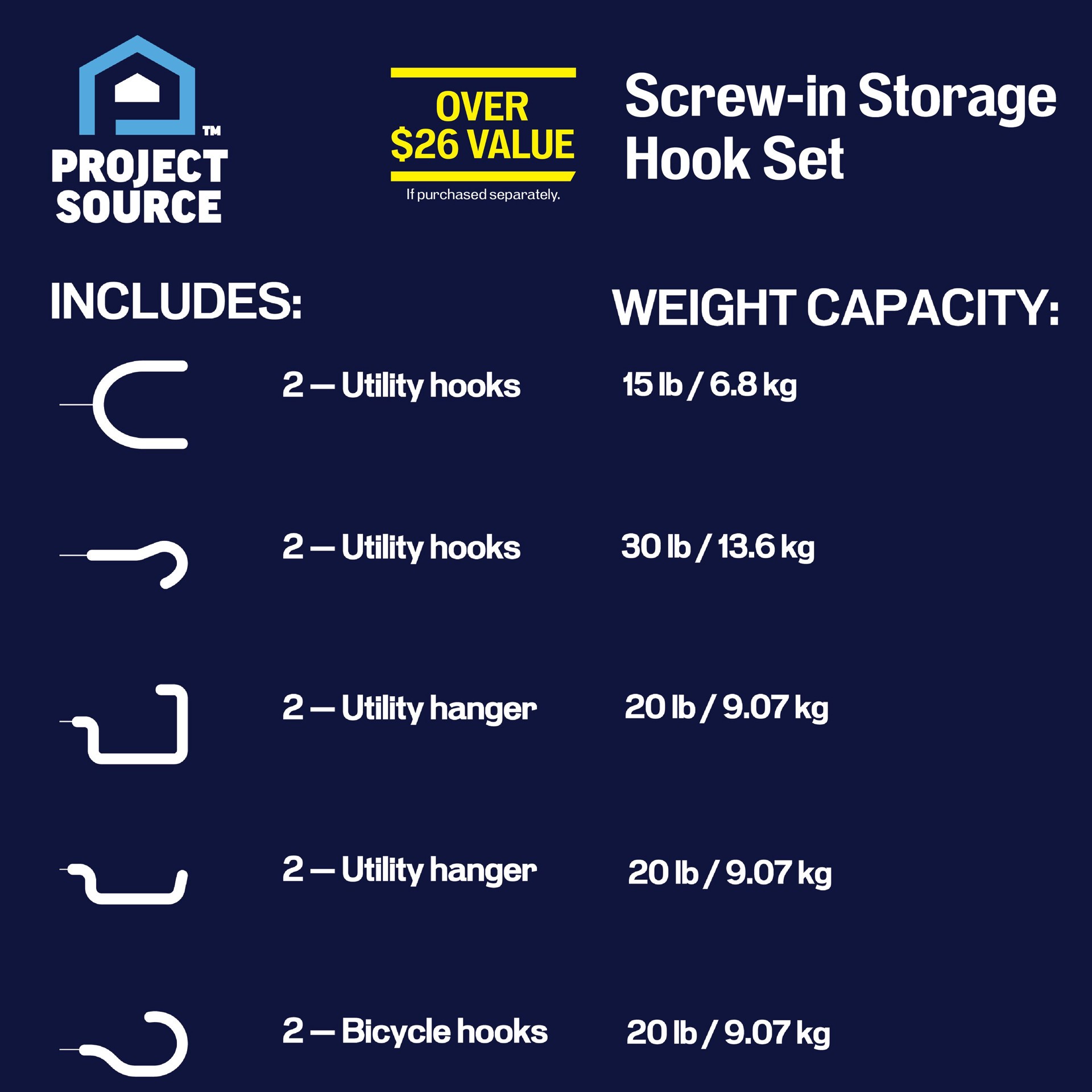 slide 2 of 6, Project Source Multipurpose hook 10 -Pack Gray Steel, 1 ct