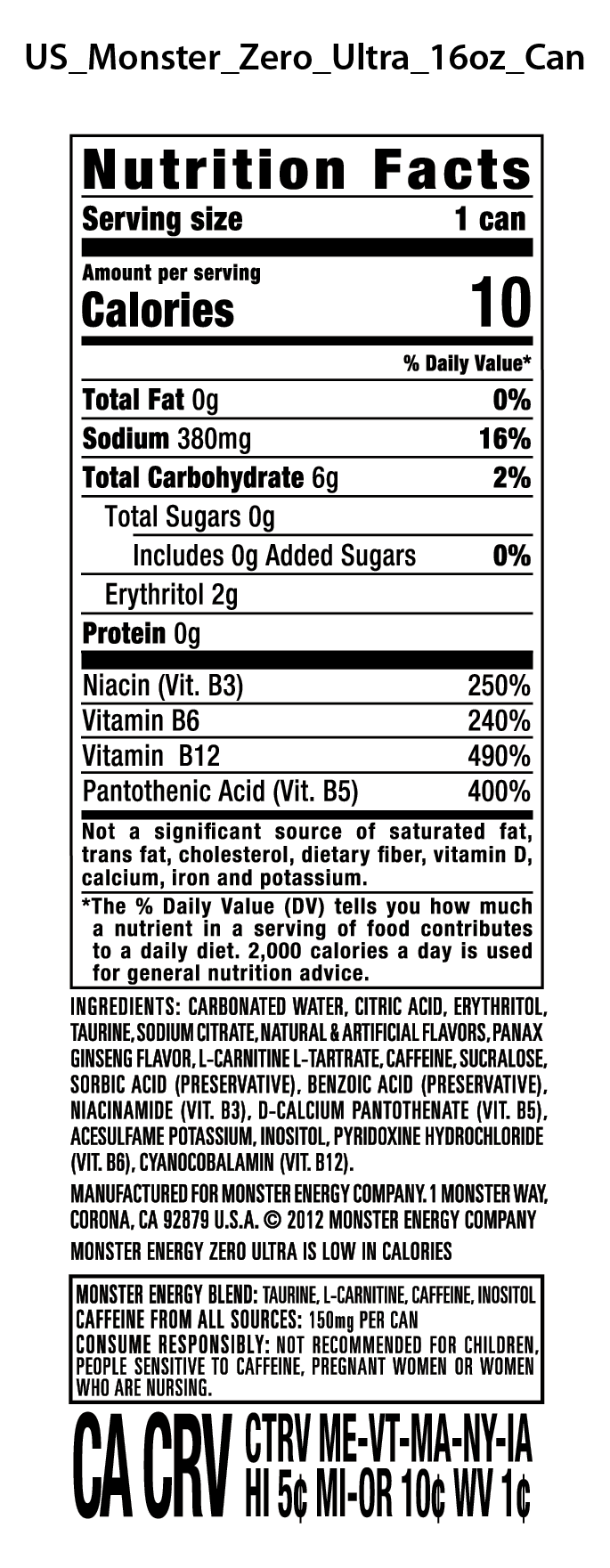 slide 2 of 5, MONSTER ENERGY 16 - fl oz Zero Ultra Energy Drink, 1 ct