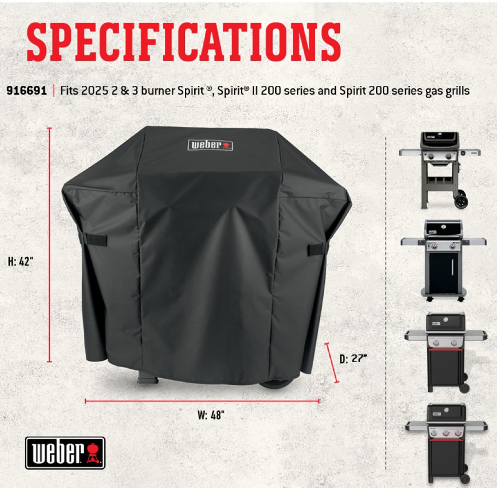 slide 2 of 4, Weber Spirit 200 + 300 Series 48-in W x 42-in H Black Gas grill Cover, 1 ct