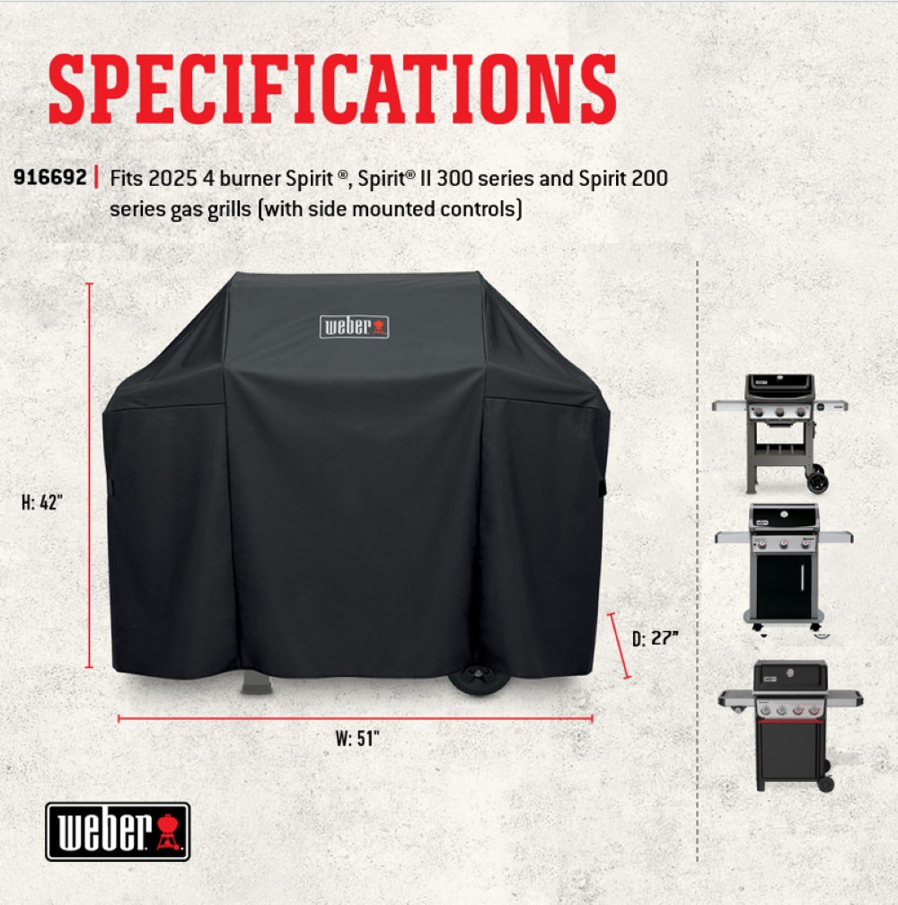 slide 3 of 4, Weber Spirit 400 Series 51-in W x 42-in H Black Gas grill Cover, 1 ct