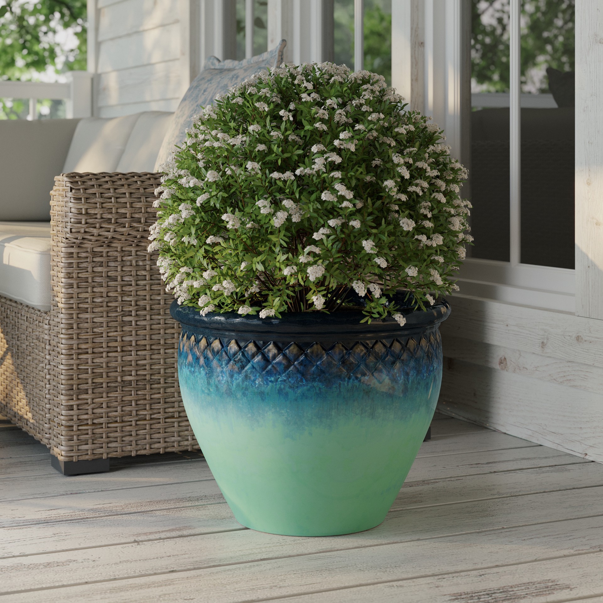 slide 2 of 6, allen + roth Round 15.7-in W x 15.7-in L Multiple colors/finishes Ceramic Outdoor Planter, 1 ct