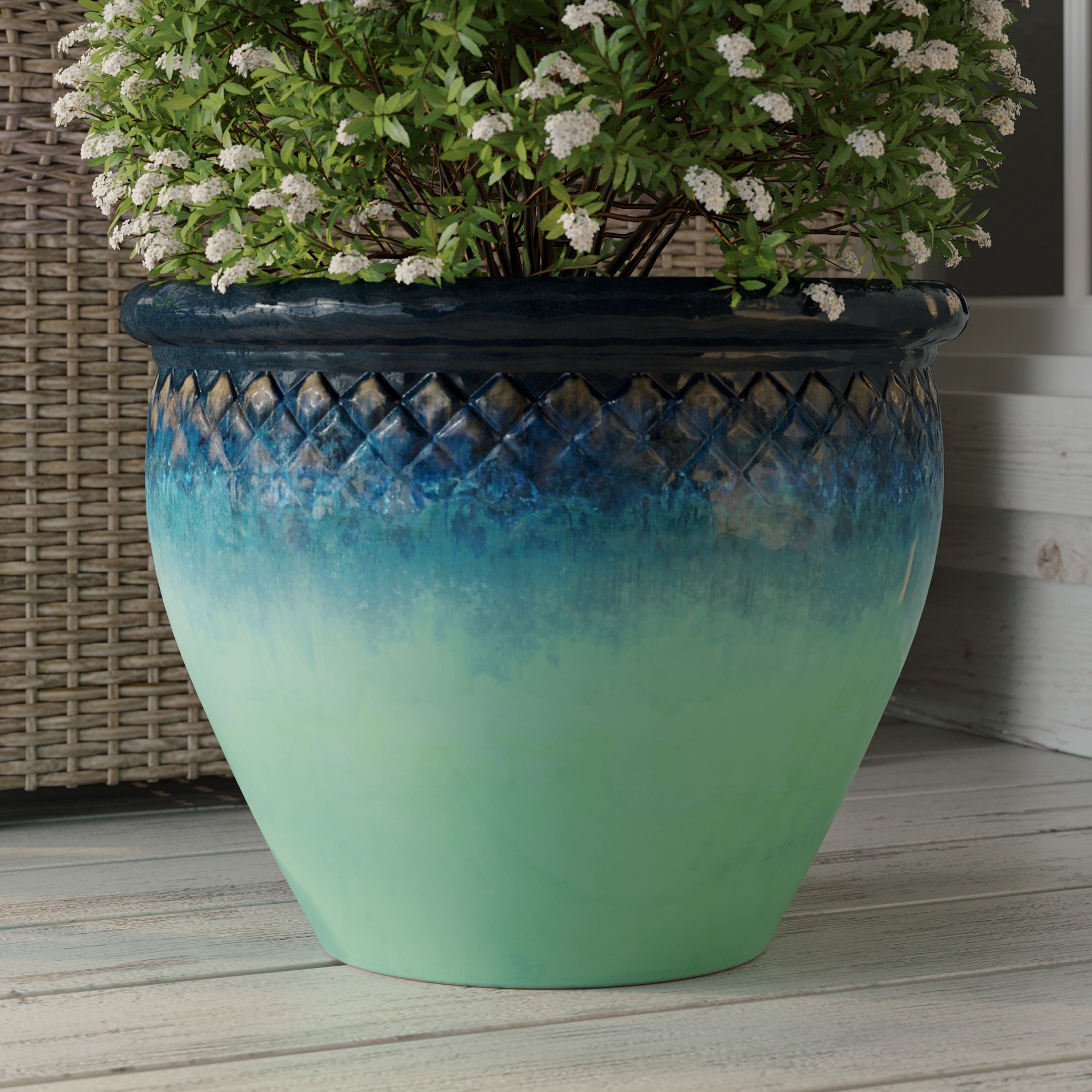 slide 3 of 6, allen + roth Round 15.7-in W x 15.7-in L Multiple colors/finishes Ceramic Outdoor Planter, 1 ct
