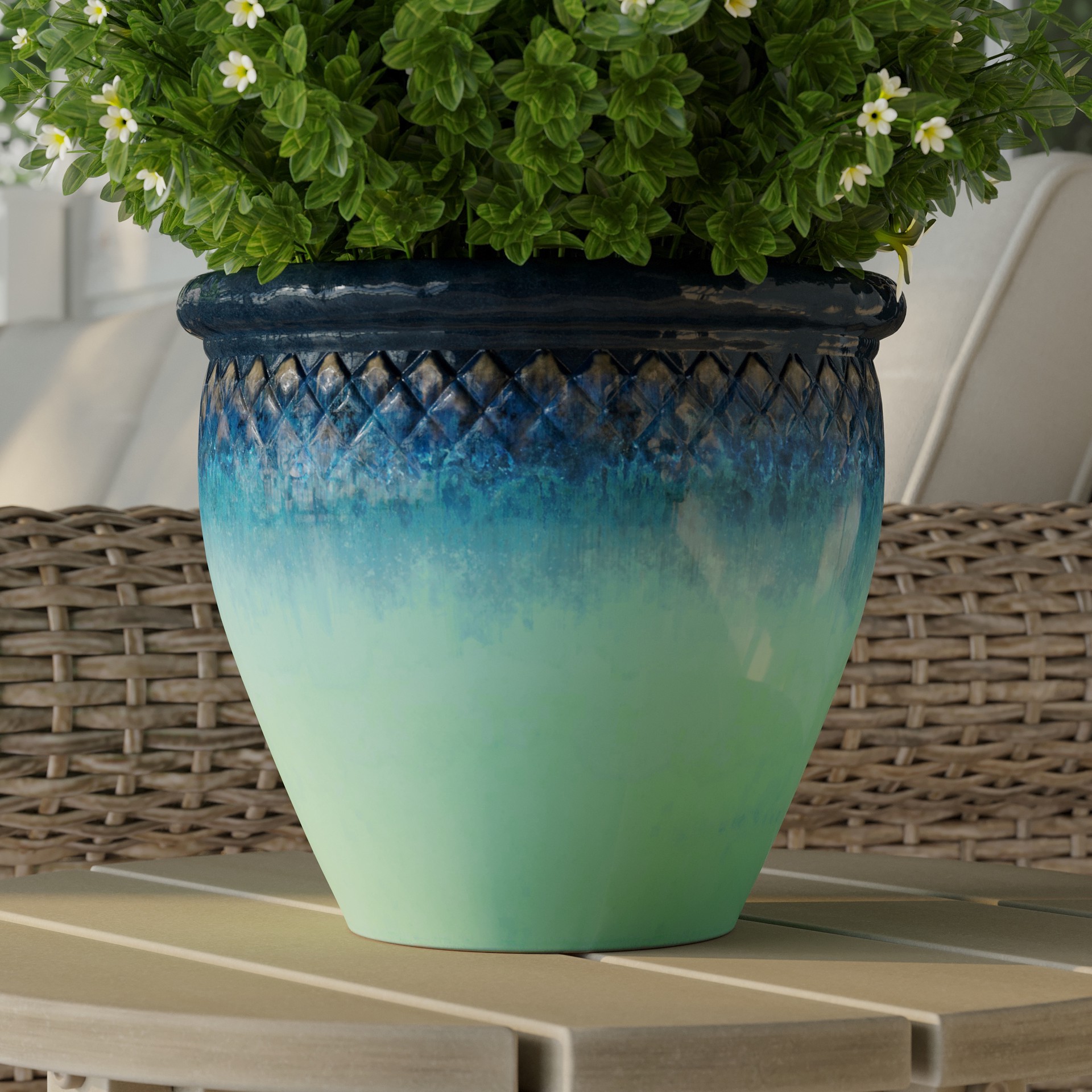 slide 3 of 6, allen + roth Round 7.7-in W x 7.7-in L Multiple colors/finishes Ceramic Outdoor Planter, 1 ct