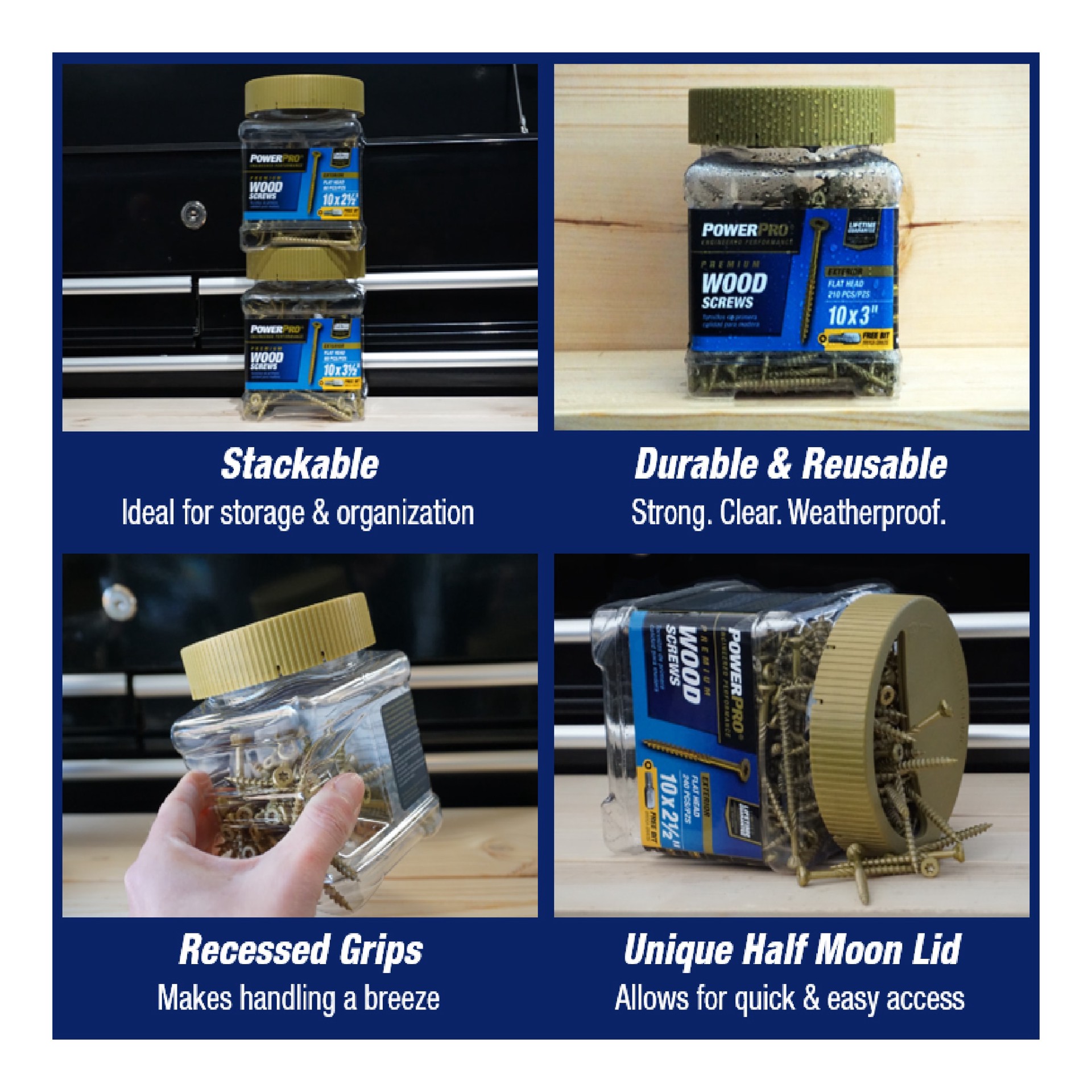 slide 6 of 6, Power Pro #10 x 3-in Epoxy Exterior Wood screws ( 70 -Per Box ), 1 ct