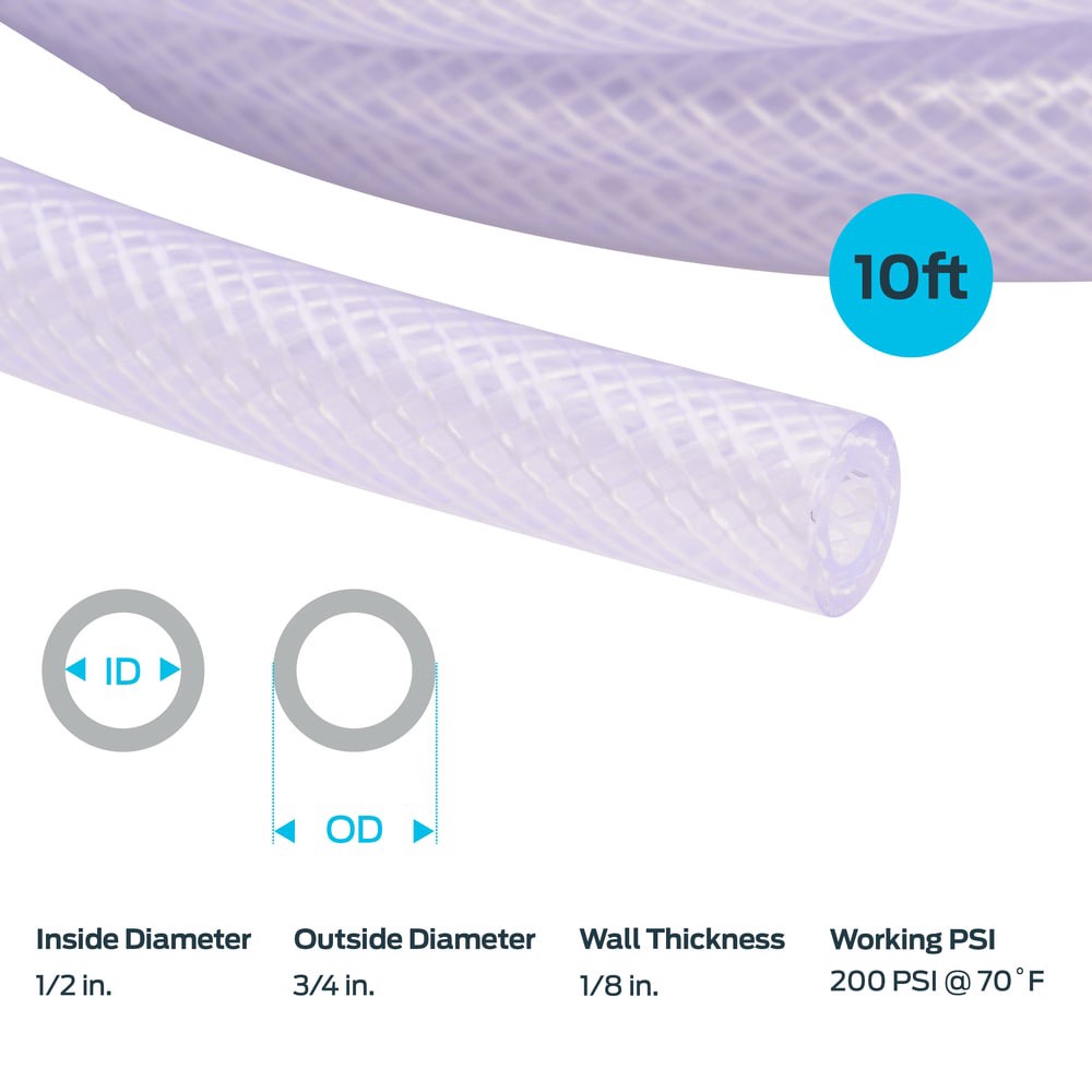 slide 6 of 6, EASTMAN 1/2-in ID x 10-ft Reinforced PVC Clear Reinforced braided vinyl tubing, 1 ct