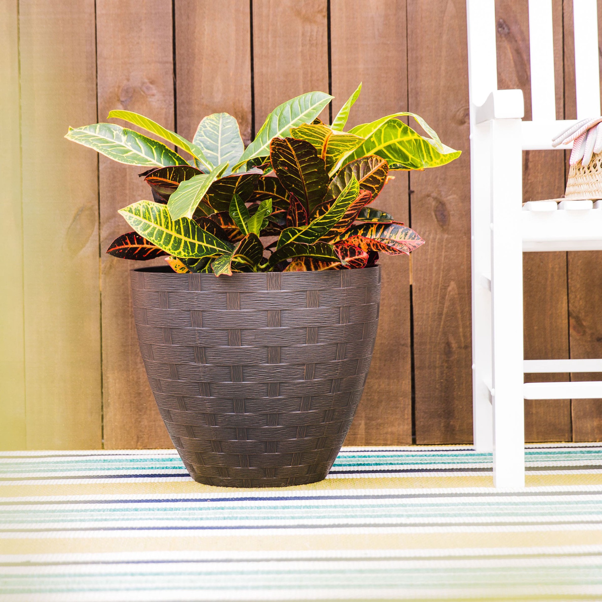 slide 3 of 6, allen + roth 15.4-in W x 15.4-in L Brown Resin Indoor/Outdoor Planter, 1 ct
