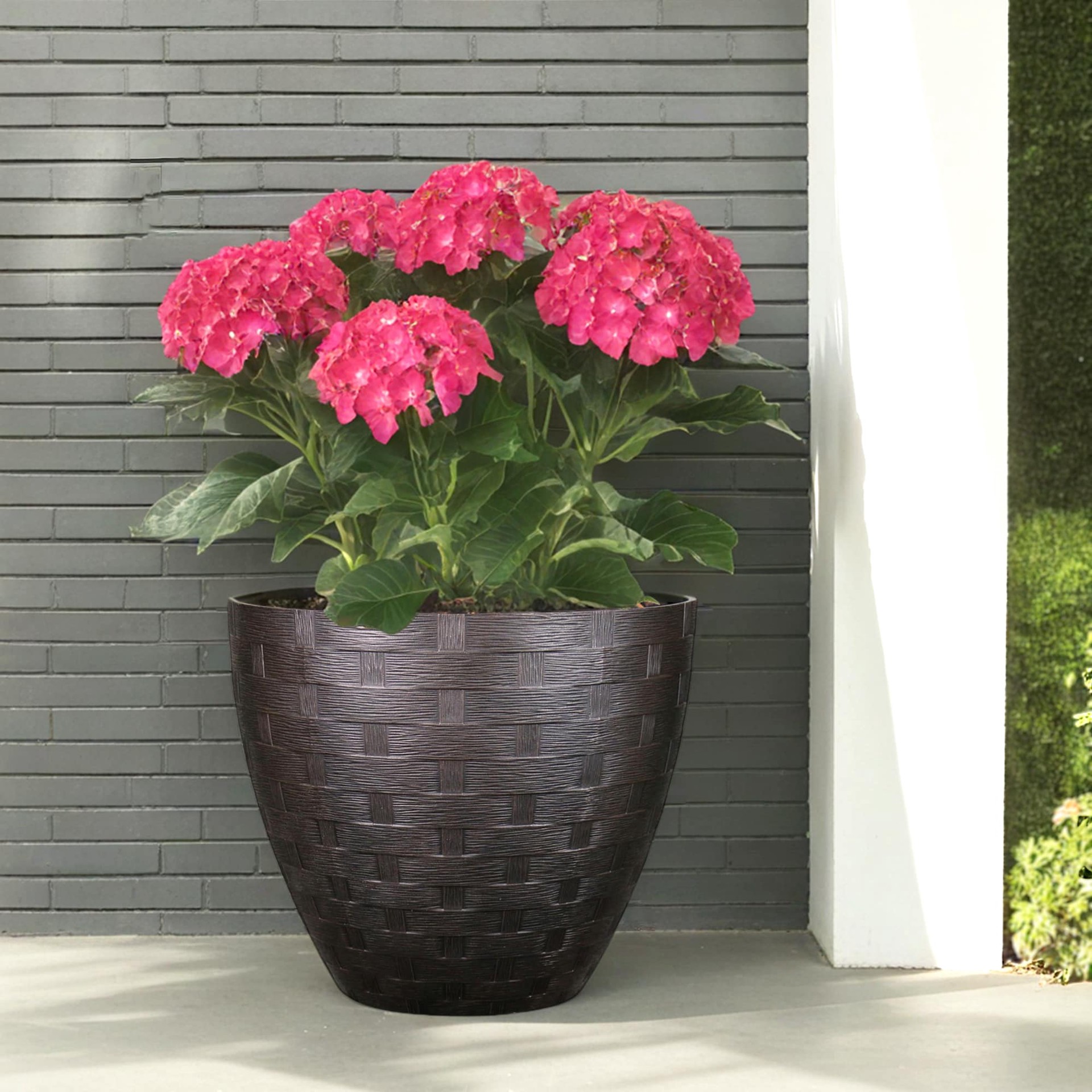 slide 4 of 6, allen + roth 15.4-in W x 15.4-in L Brown Resin Indoor/Outdoor Planter, 1 ct