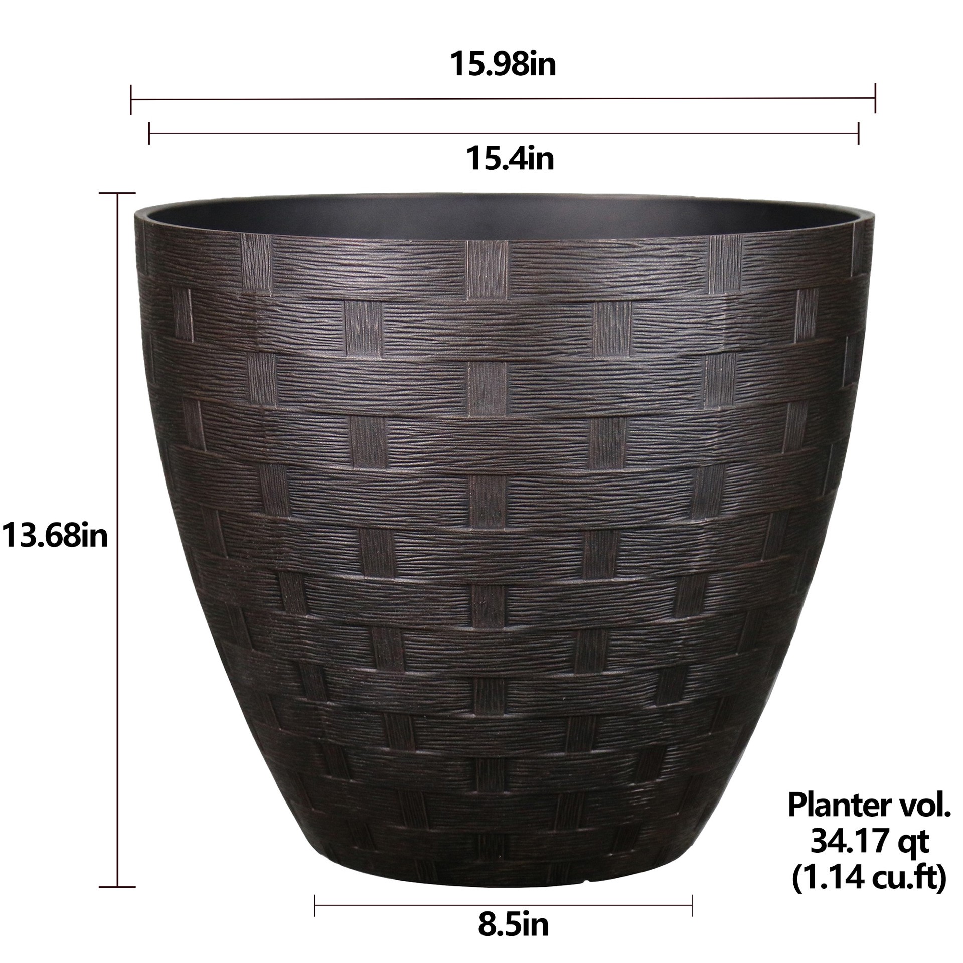 slide 6 of 6, allen + roth 15.4-in W x 15.4-in L Brown Resin Indoor/Outdoor Planter, 1 ct