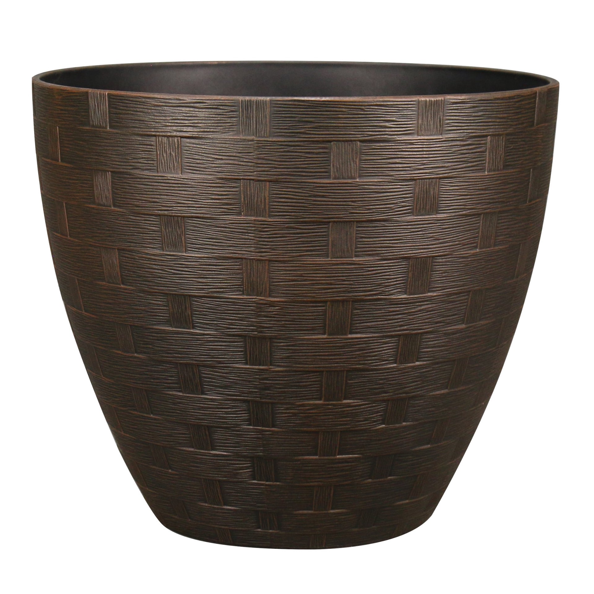 slide 1 of 6, allen + roth 15.4-in W x 15.4-in L Brown Resin Indoor/Outdoor Planter, 1 ct