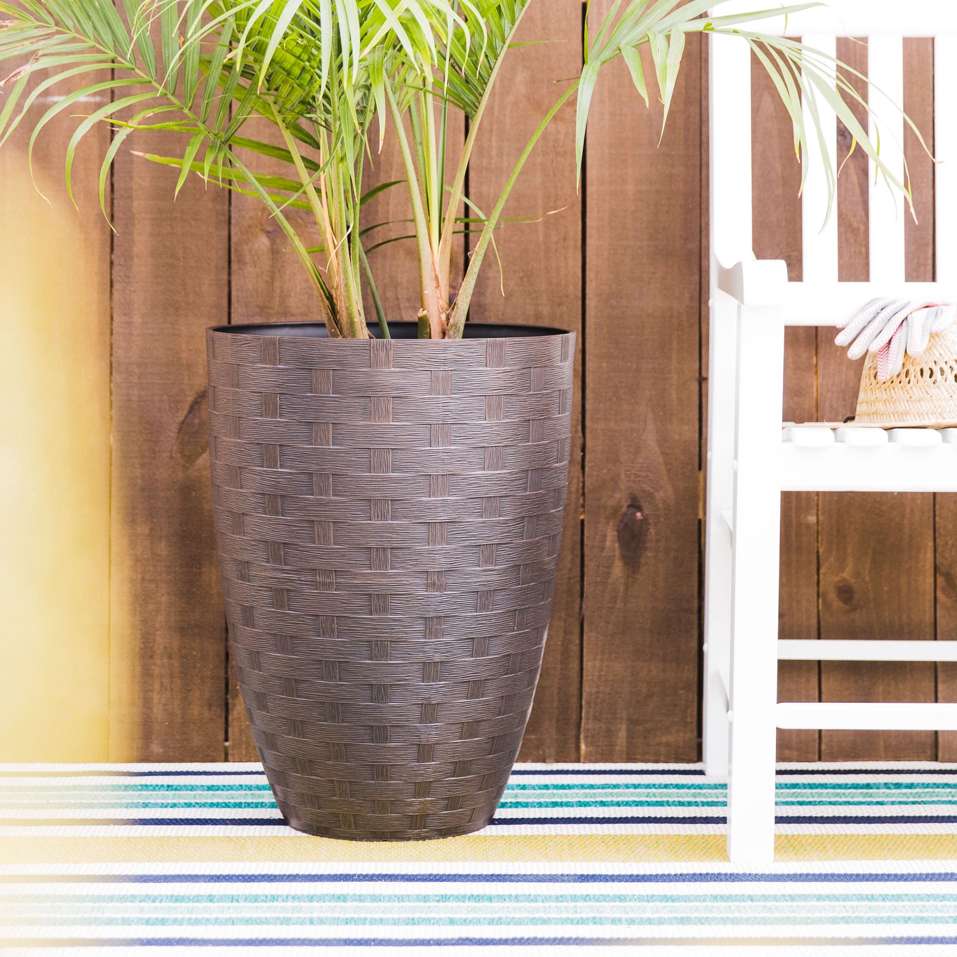 slide 3 of 6, allen + roth 15.36-in W x 15.36-in L Brown Resin Indoor/Outdoor Planter, 1 ct