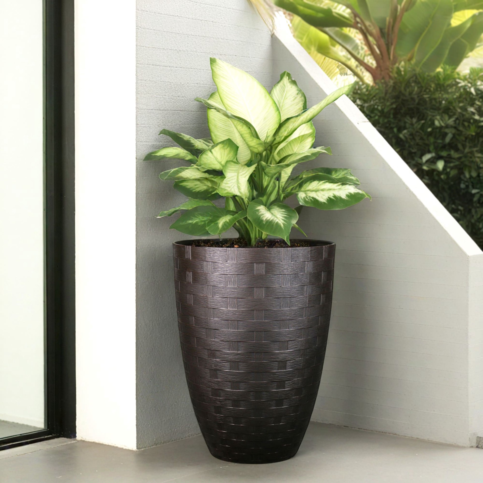 slide 4 of 6, allen + roth 15.36-in W x 15.36-in L Brown Resin Indoor/Outdoor Planter, 1 ct