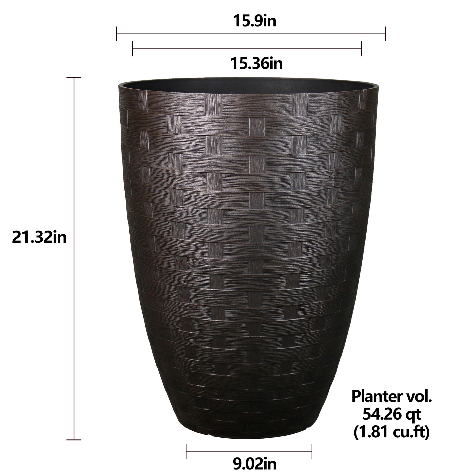 slide 6 of 6, allen + roth 15.36-in W x 15.36-in L Brown Resin Indoor/Outdoor Planter, 1 ct