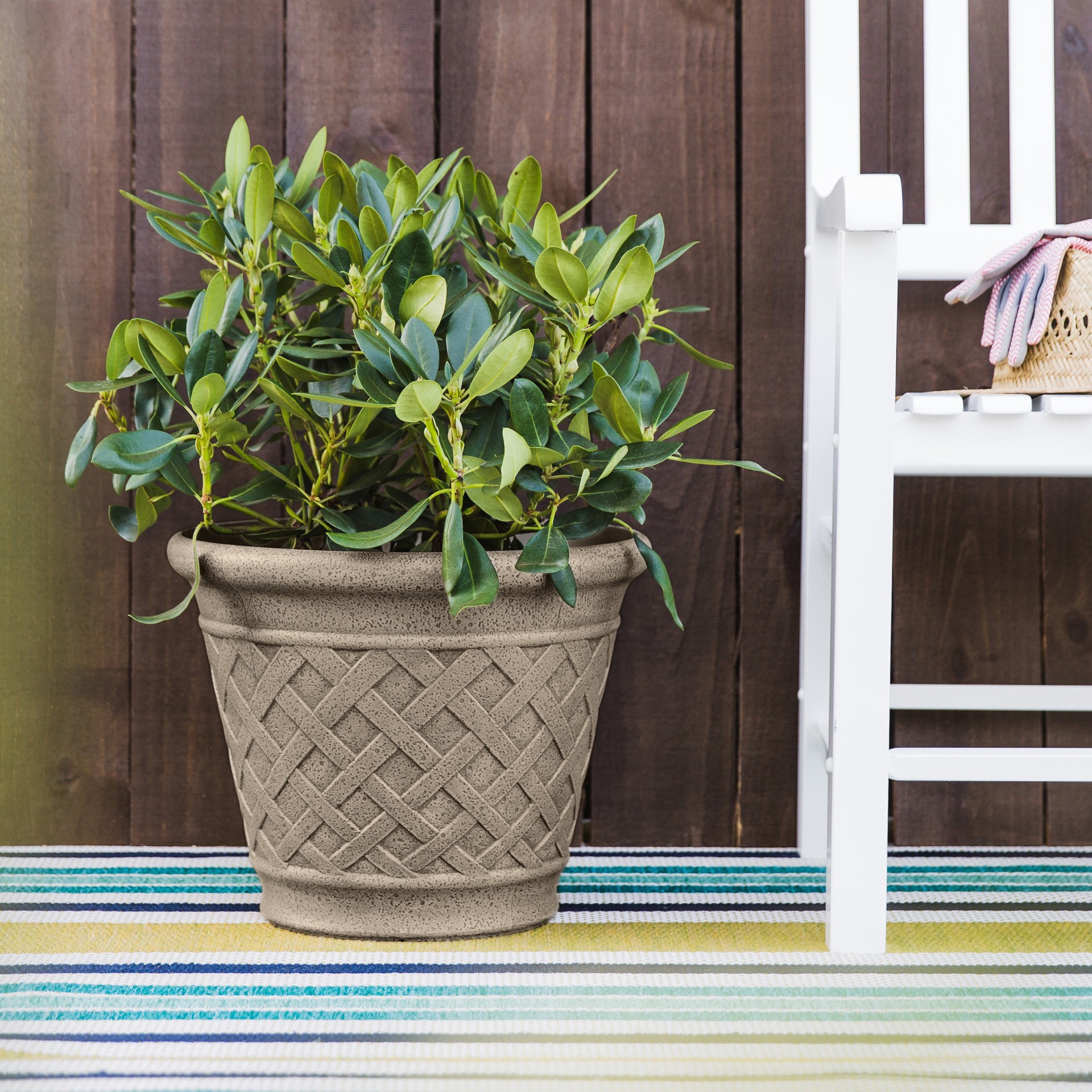 slide 4 of 6, Style Selections 18.63-in W x 15.98-in H x 18.63-in D Gray Resin Indoor/Outdoor Planter, 1 ct