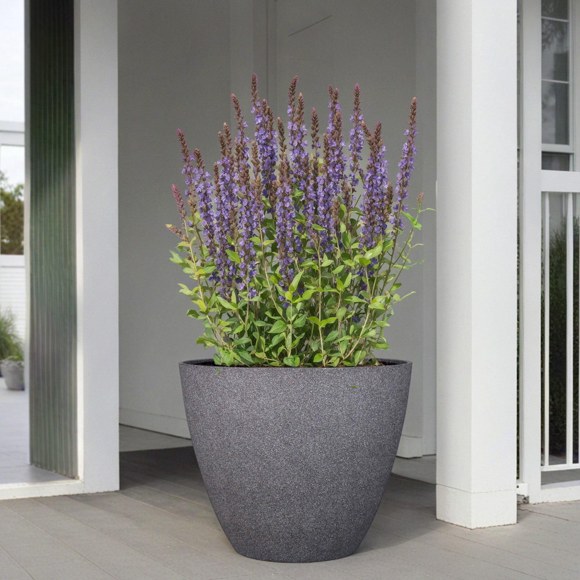 slide 5 of 6, allen + roth 16.37-in W x 16.37-in L Gray Resin Indoor/Outdoor Planter, 1 ct