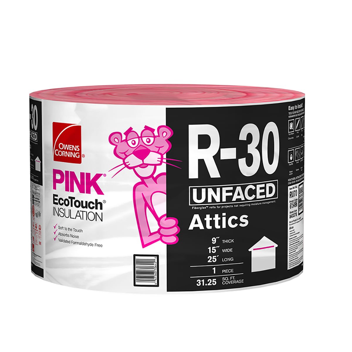 slide 2 of 6, Owens Corning R- 30 Attic Unfaced Fiberglass Roll Insulation 31.25-sq ft ( 15-in W x 25-ft L ) Individual pack, 1 ct