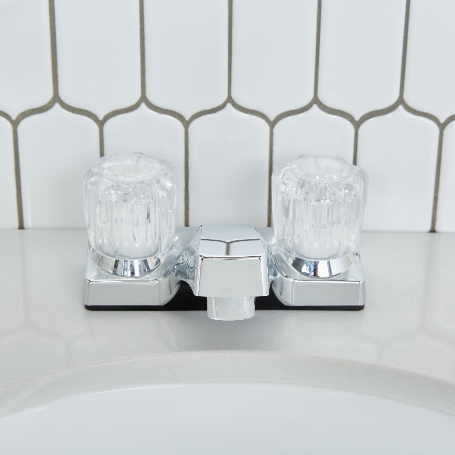 slide 3 of 6, Project Source Chrome 4-in centerset 2-handle WaterSense Low-arc Commercial/Residential Handle Bathroom Sink Faucet, 1 ct