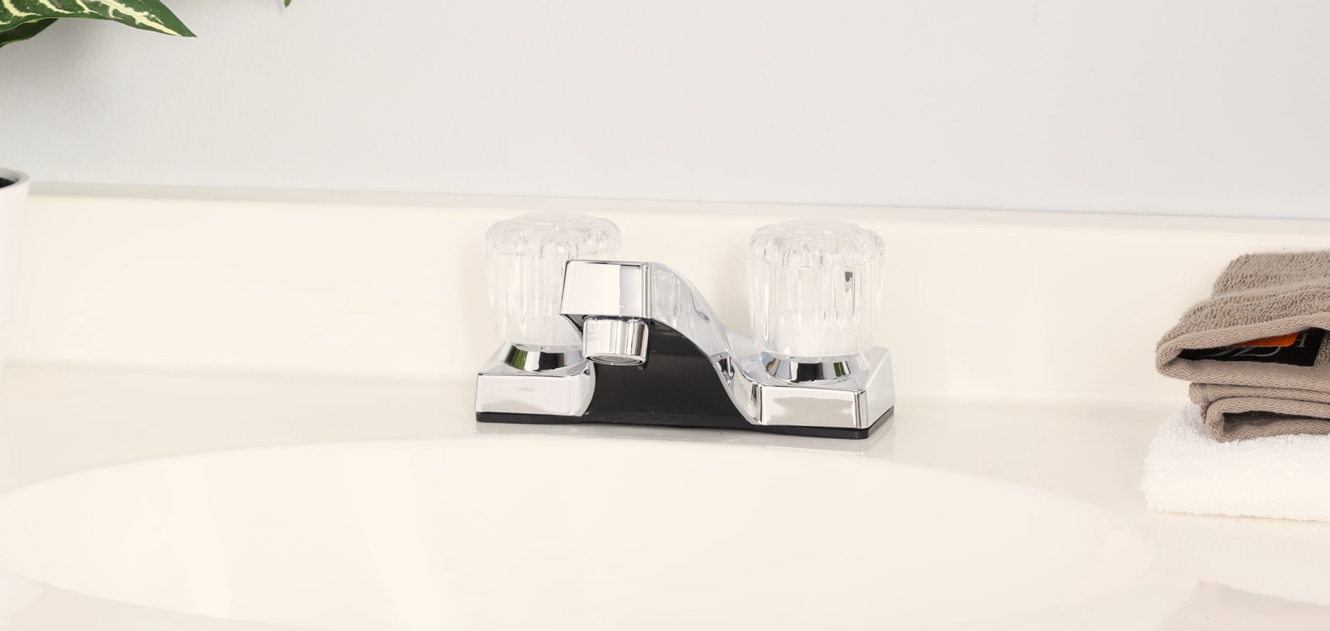 slide 4 of 6, Project Source Chrome 4-in centerset 2-handle WaterSense Low-arc Commercial/Residential Handle Bathroom Sink Faucet, 1 ct