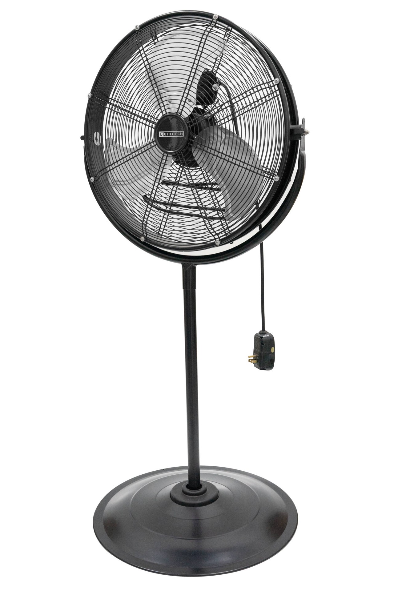 slide 1 of 6, Utilitech 20-in 120 -Volt 3 -Speed High Velocity Indoor/Outdoor Black Pedestal Fan, 1 ct
