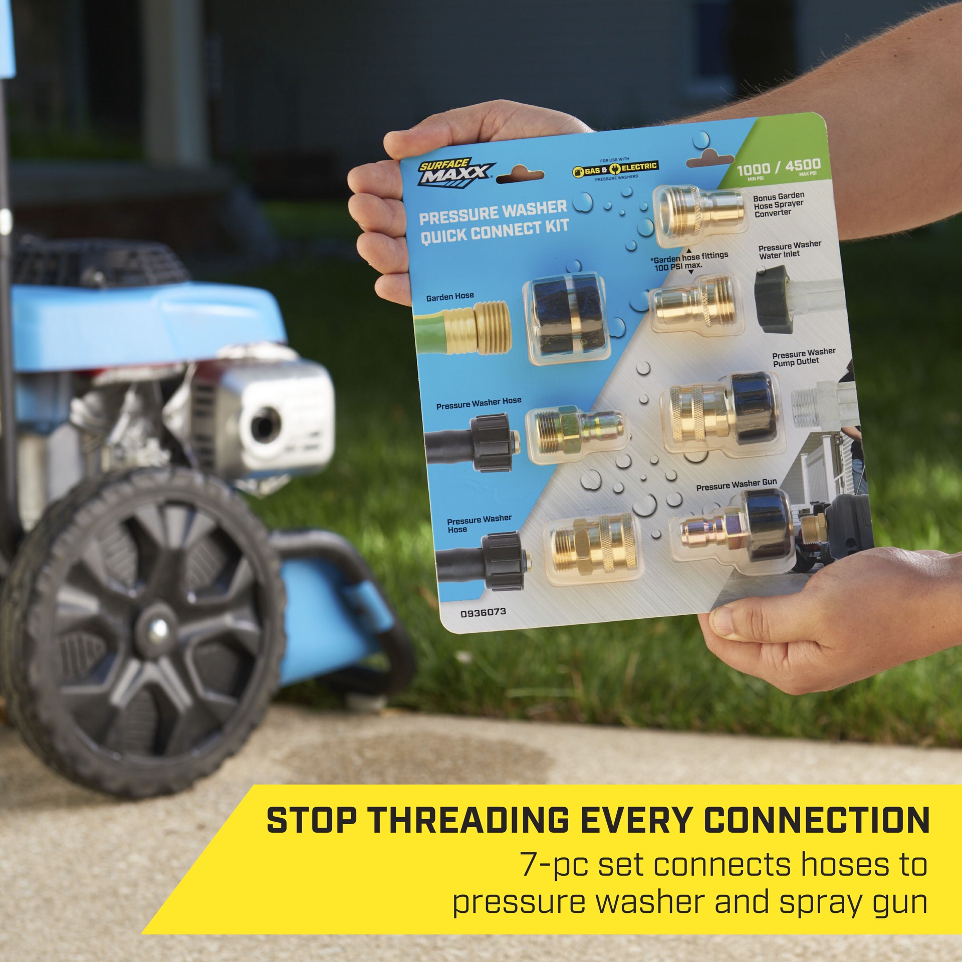 slide 3 of 6, SurfaceMaxx up to 4500 PSI M22 (14-mm) female to 3/8-in Brass Gas and Electric Pressure Washers Quick Connect Set, 1 ct