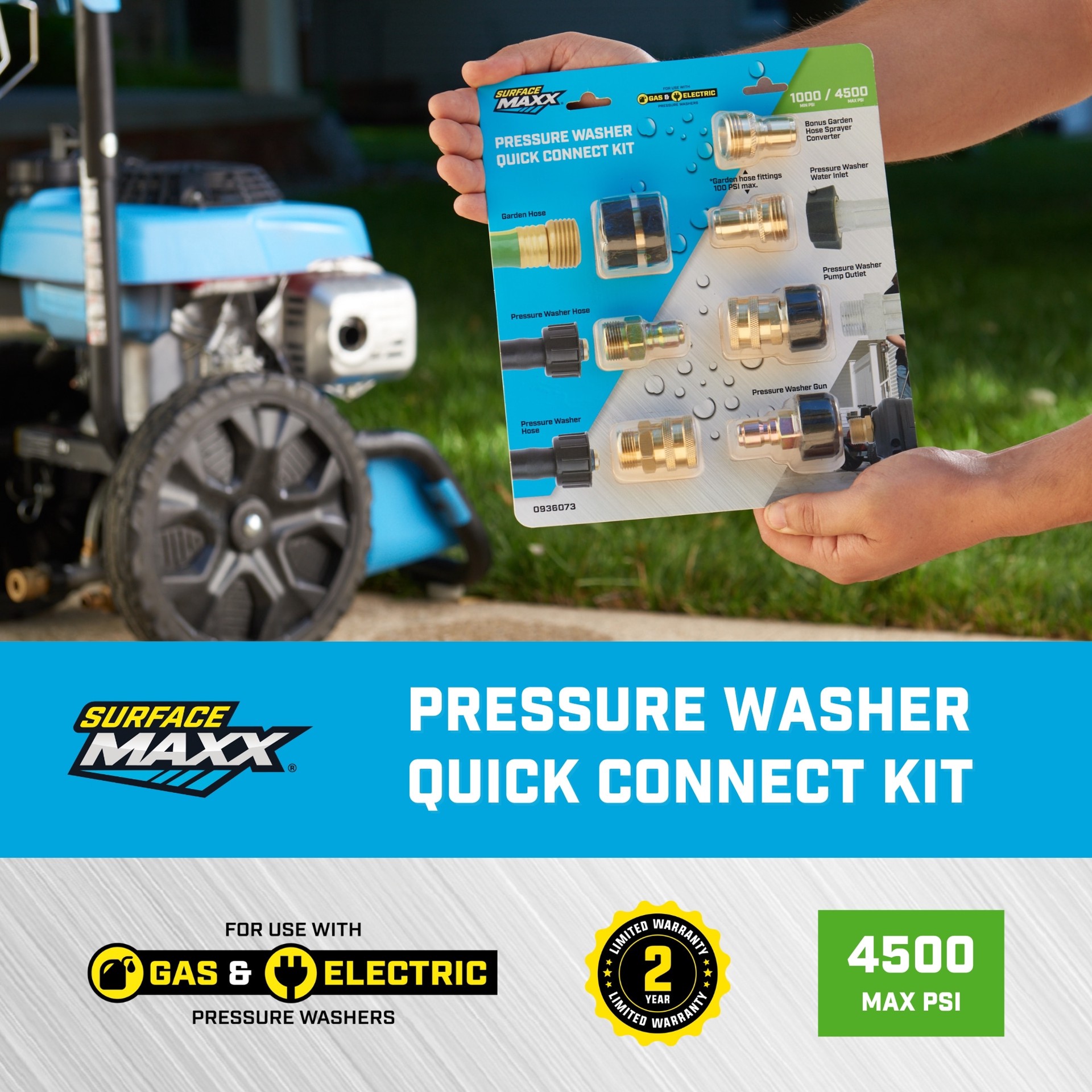 slide 2 of 6, SurfaceMaxx up to 4500 PSI M22 (14-mm) female to 3/8-in Brass Gas and Electric Pressure Washers Quick Connect Set, 1 ct
