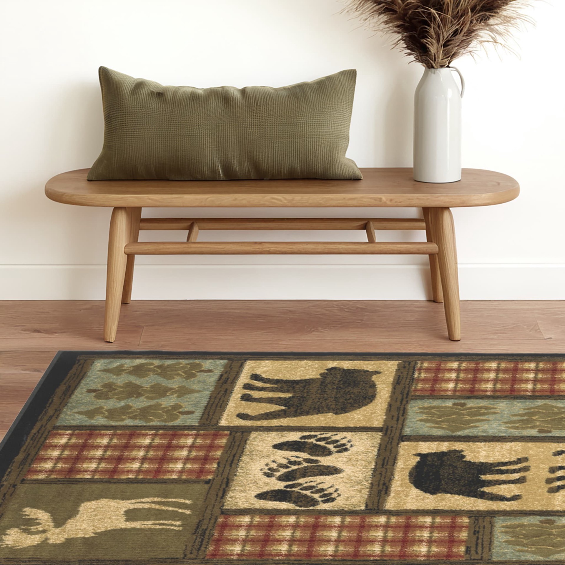 slide 2 of 6, allen + roth Woodland 5 x 8 (ft) Loomed Brown Rectangular Indoor Geometric Lodge Pet Friendly Area rug, 1 ct