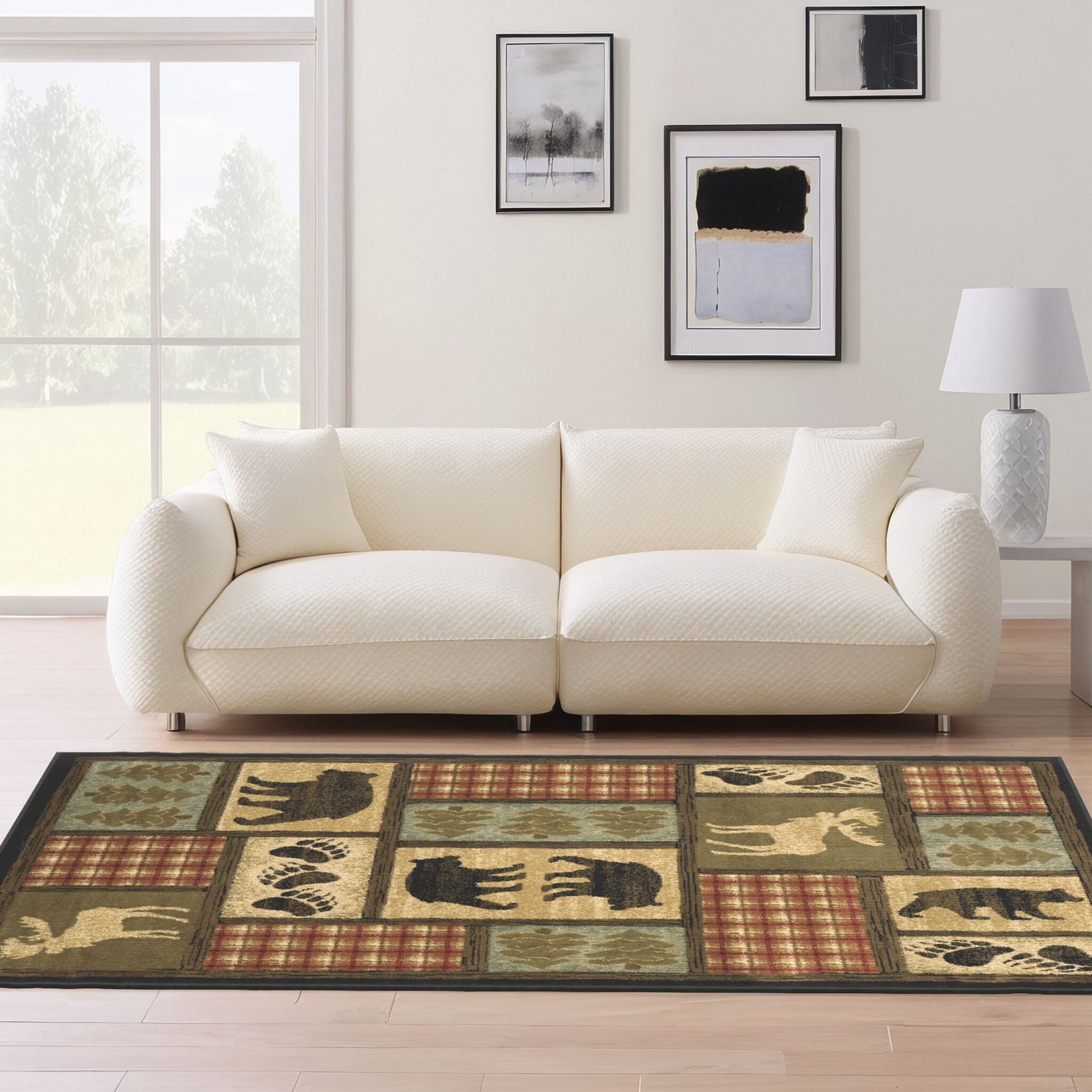 slide 3 of 6, allen + roth Woodland 5 x 8 (ft) Loomed Brown Rectangular Indoor Geometric Lodge Pet Friendly Area rug, 1 ct