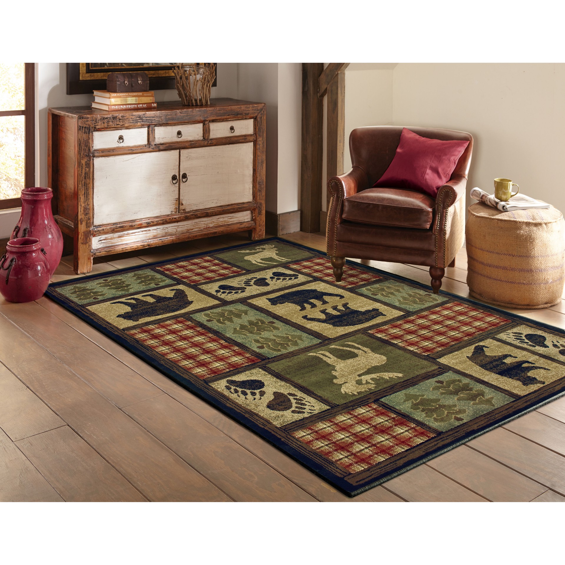 slide 1 of 6, allen + roth Woodland 5 x 8 (ft) Loomed Brown Rectangular Indoor Geometric Lodge Pet Friendly Area rug, 1 ct