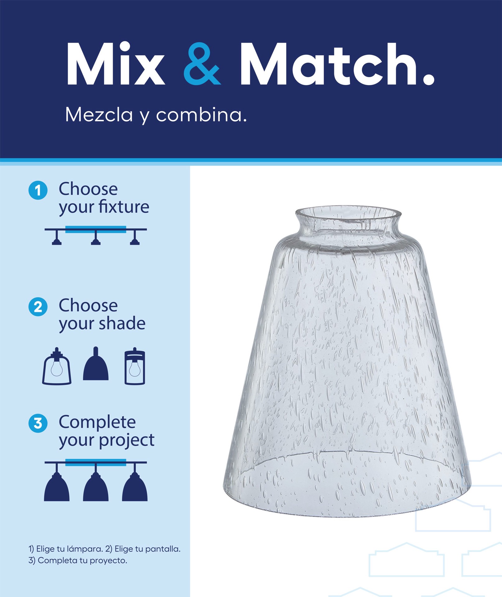 slide 2 of 6, Style Selections 5.39-in x 4.88-in Cone Clear seeded glass Seeded glass Vanity light shade with 2-1/4-in Fitter (Lip Fitter), 1 ct