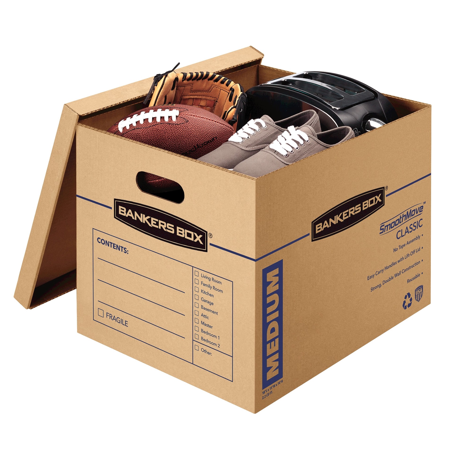 slide 2 of 6, BANKERS BOX 15.5-in W x 14.5-in H x 19-in D SmoothMove Classic 5 -Pack Medium Heavy Duty Recycled cardboard Moving Box with Handle Holes, 1 ct