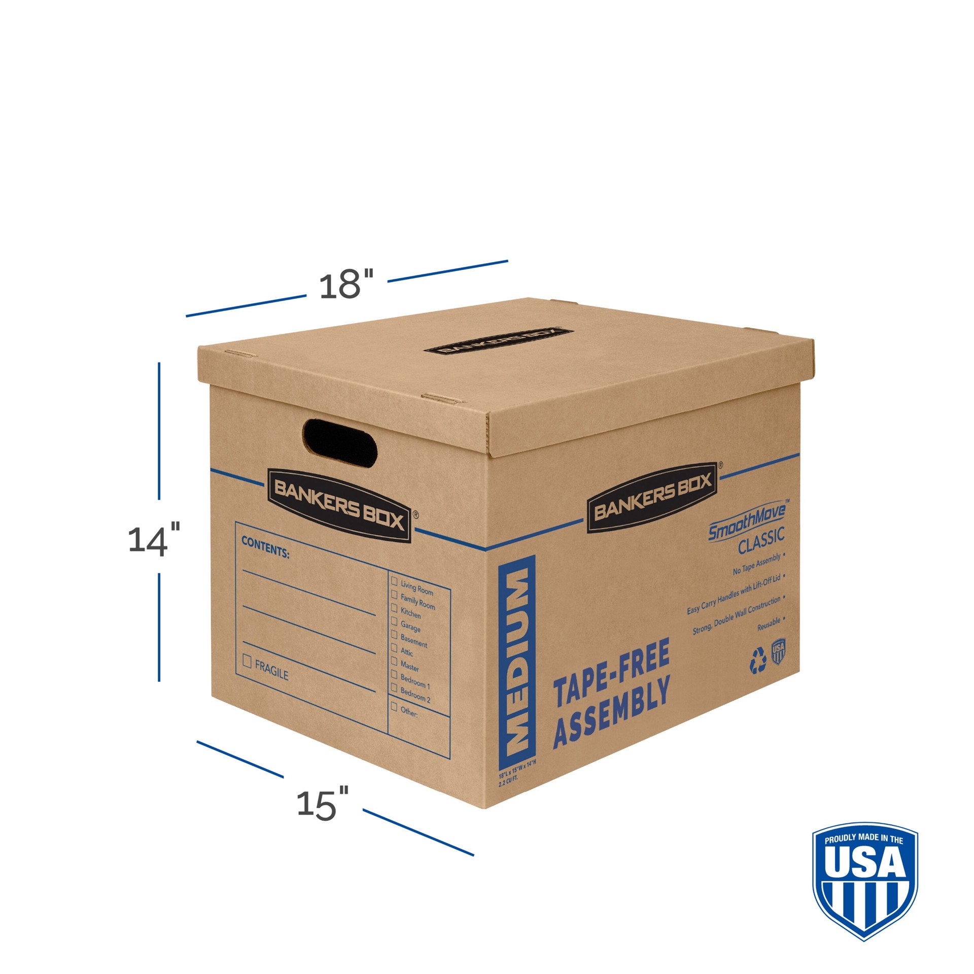 slide 3 of 6, BANKERS BOX 15.5-in W x 14.5-in H x 19-in D SmoothMove Classic 5 -Pack Medium Heavy Duty Recycled cardboard Moving Box with Handle Holes, 1 ct