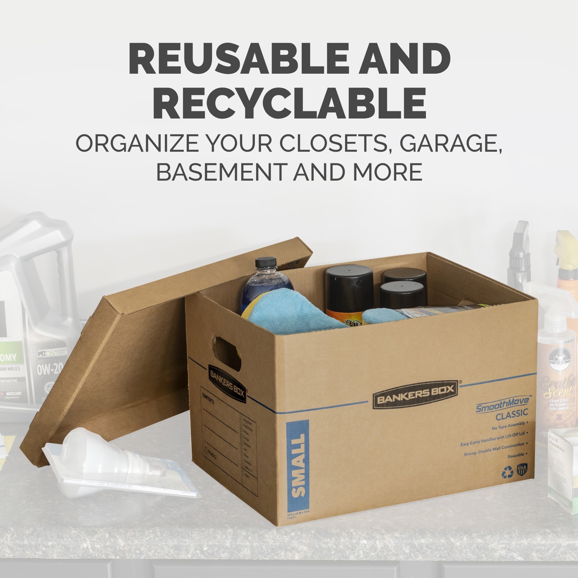slide 5 of 6, BANKERS BOX 15.5-in W x 14.5-in H x 19-in D SmoothMove Classic 5 -Pack Medium Heavy Duty Recycled cardboard Moving Box with Handle Holes, 1 ct