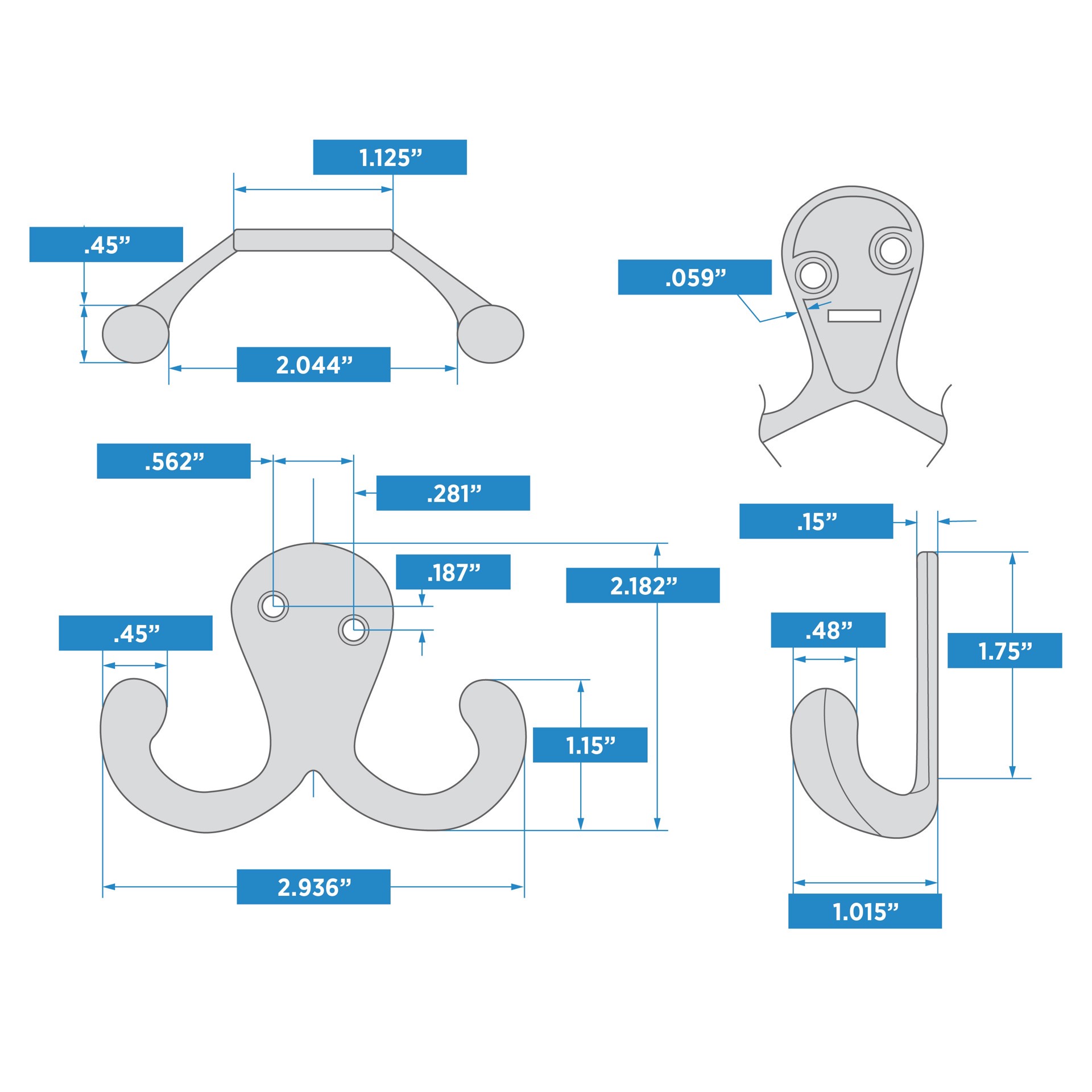 slide 5 of 6, RELIABILT 2 -Pack 2 -Hook 1.0-in x 1.25-in H Chrome Decorative Wall Hook ( 35.0-lb Capacity), 1 ct