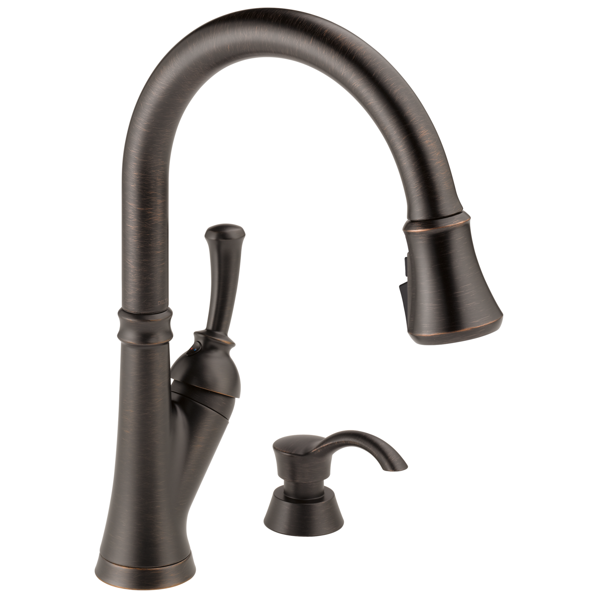 slide 2 of 6, Delta Savile Venetian Bronze Single Handle Deck-mount Pull-down Kitchen Faucet with Sprayer (Includes Deck Plate) (Includes Soap Dispenser), 1 ct