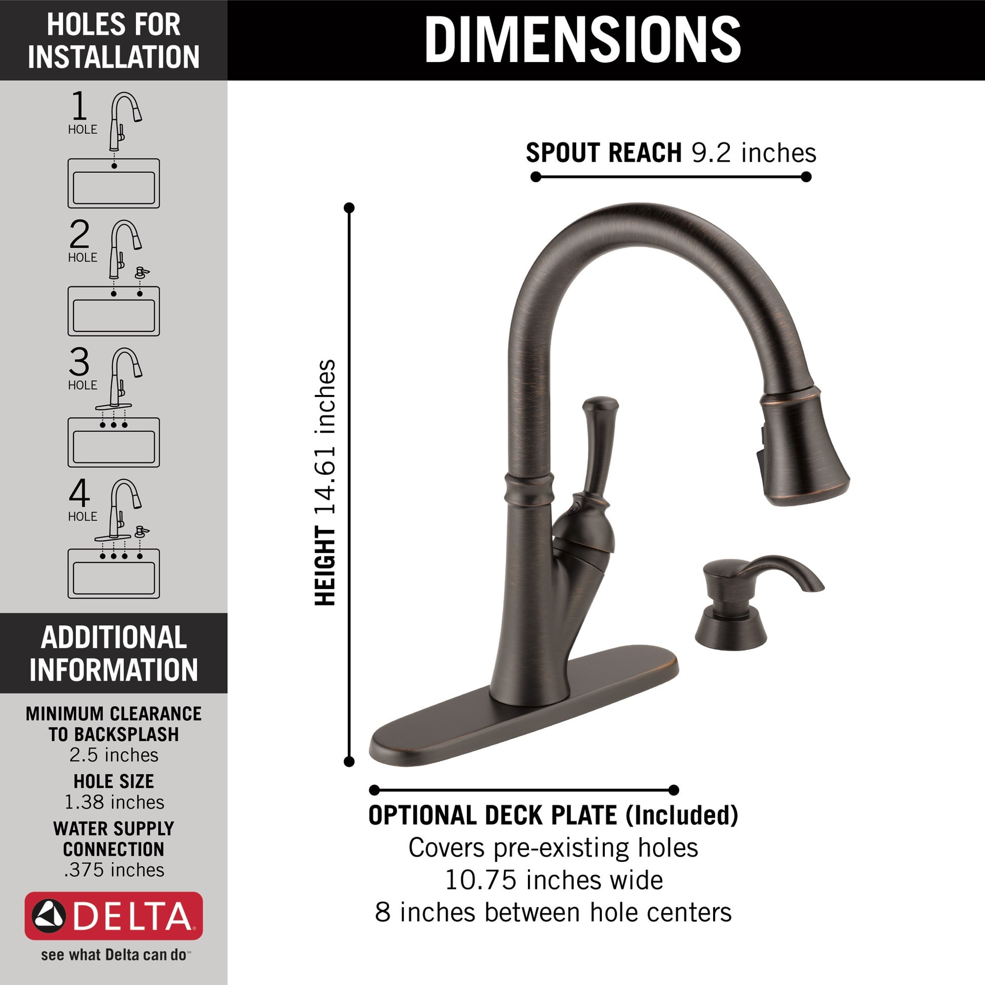 slide 4 of 6, Delta Savile Venetian Bronze Single Handle Deck-mount Pull-down Kitchen Faucet with Sprayer (Includes Deck Plate) (Includes Soap Dispenser), 1 ct