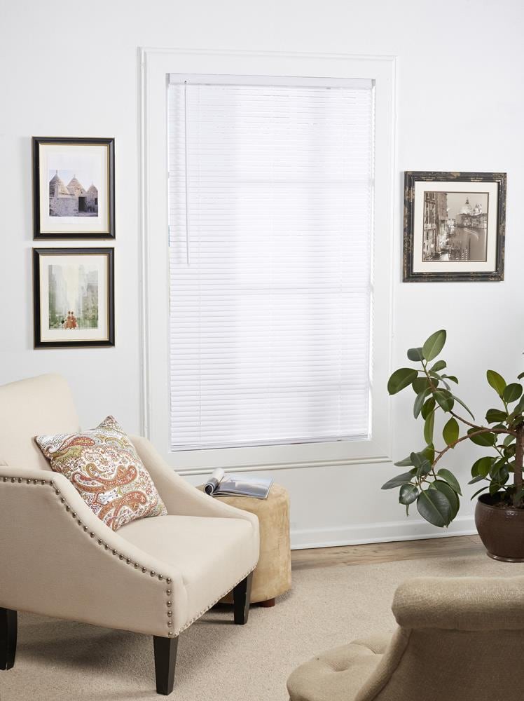 slide 2 of 6, Project Source Light Filtering 1-in Slat Width 39-in x 64-in Cordless White Vinyl Light Filtering Mini-blinds, 1 ct
