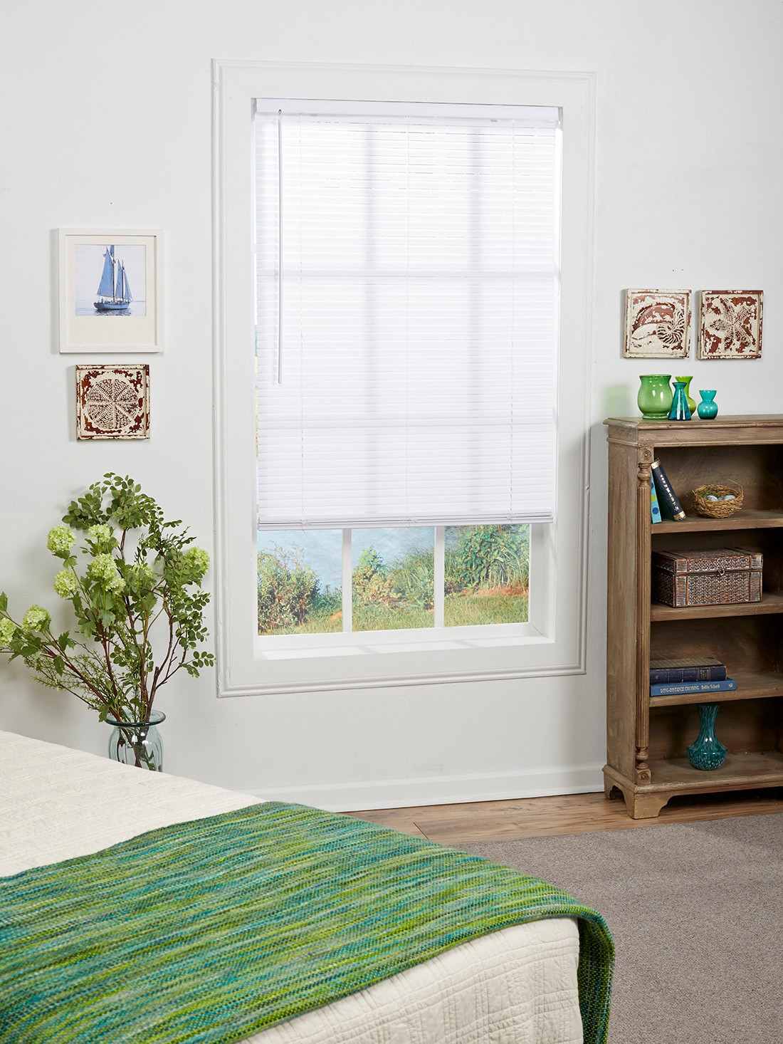 slide 3 of 6, Project Source Light Filtering 1-in Slat Width 39-in x 64-in Cordless White Vinyl Light Filtering Mini-blinds, 1 ct